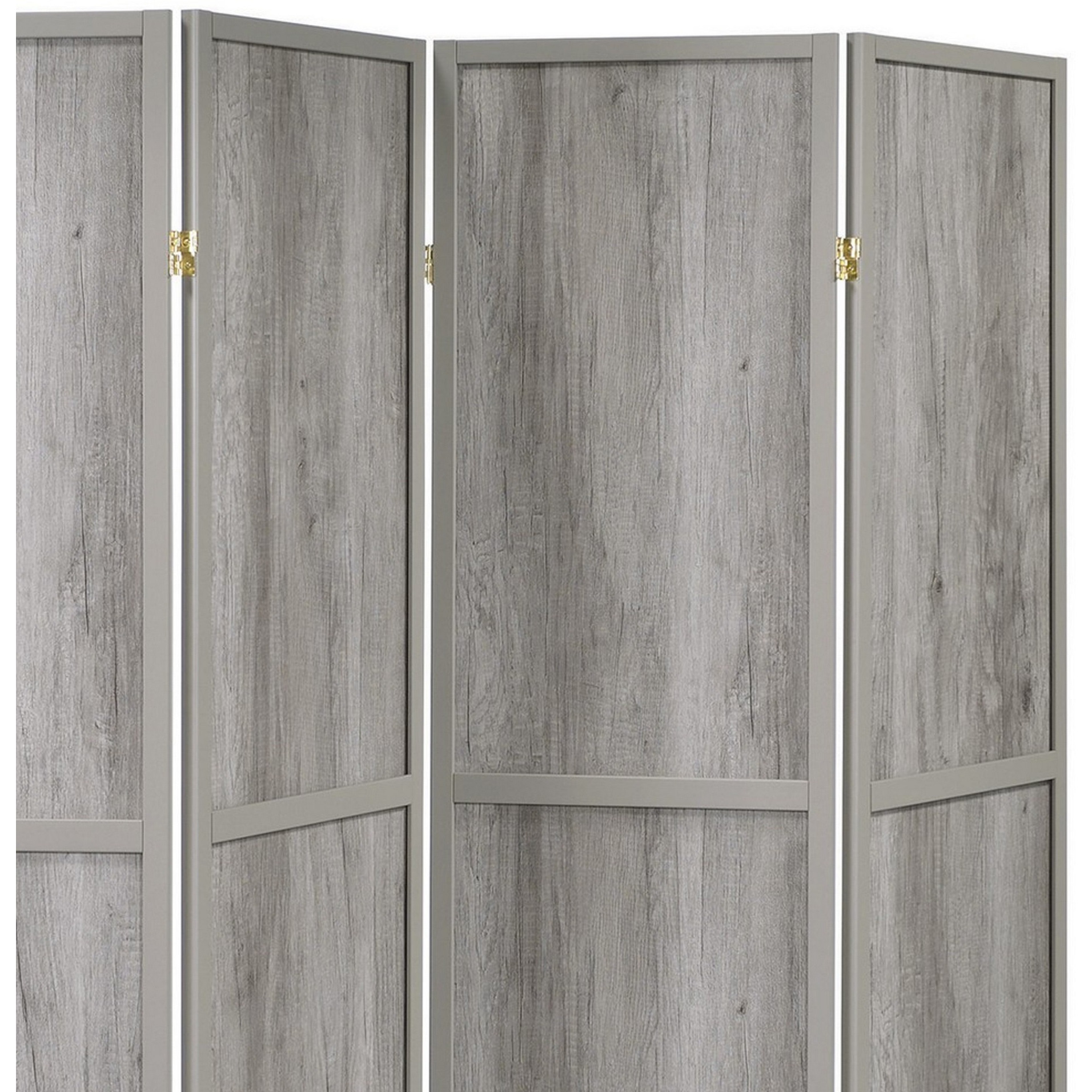 70 Inch Modern 4 Panel Folding Screen Room Divider, Rustic Gray Wood Finish