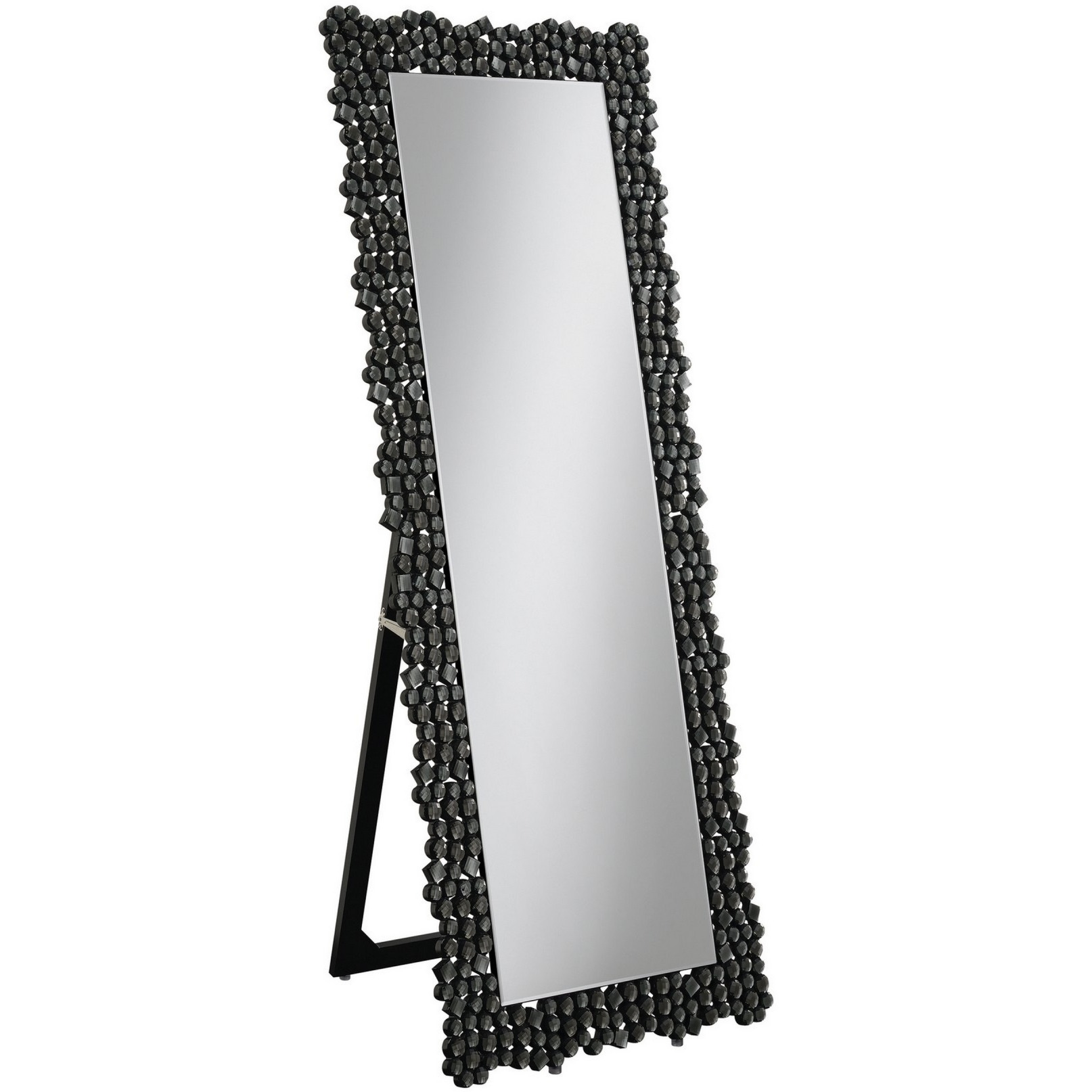 63 Inch Classic Portrait Floor Mirror, Rhinestone Inlay, Cheval, Black