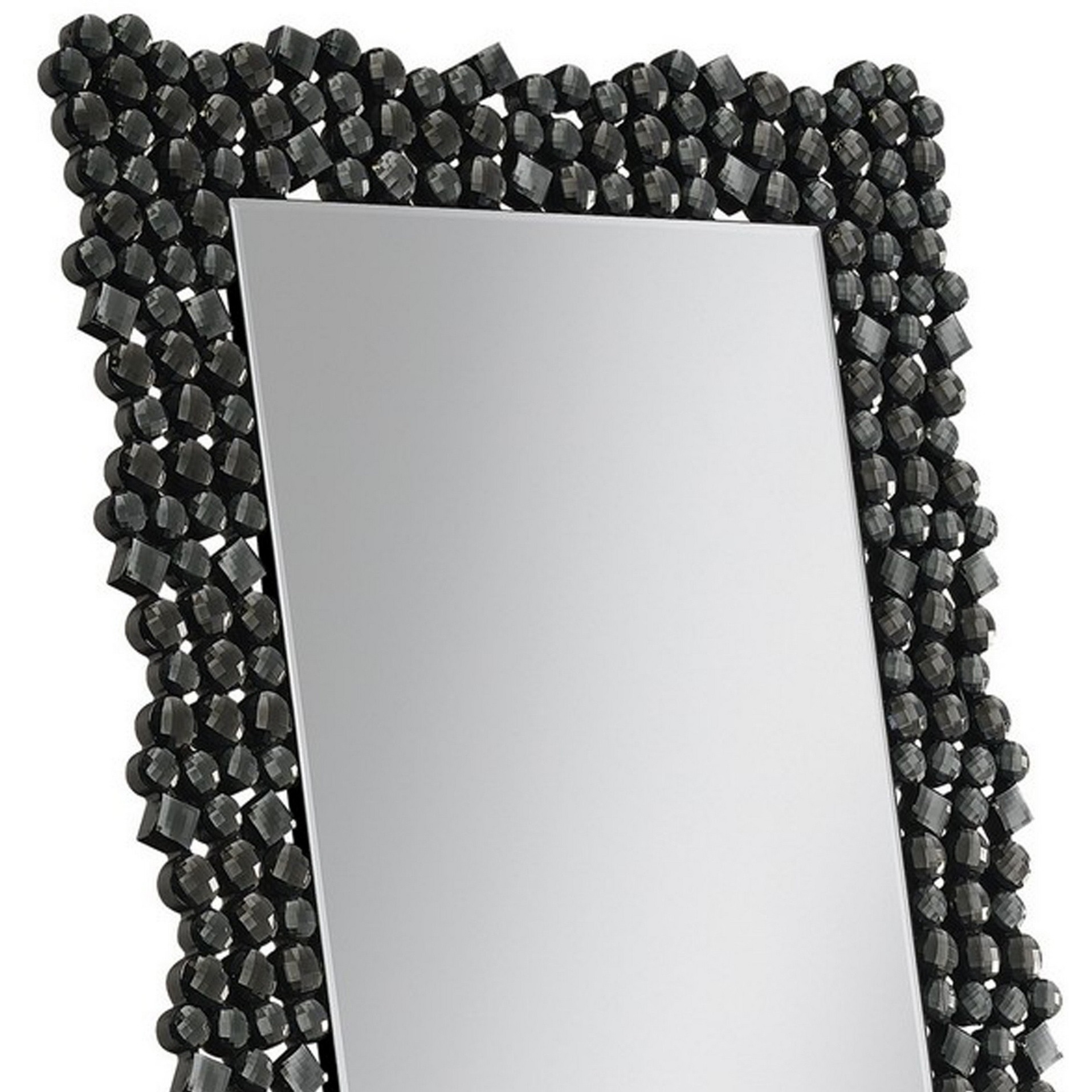 63 Inch Classic Portrait Floor Mirror, Rhinestone Inlay, Cheval, Black