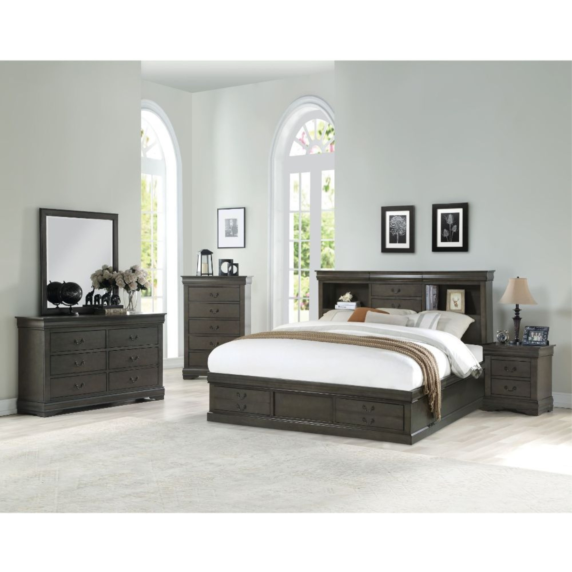 ACME Louis Philippe III  Queen Bed w/Storage, Dark Gray
