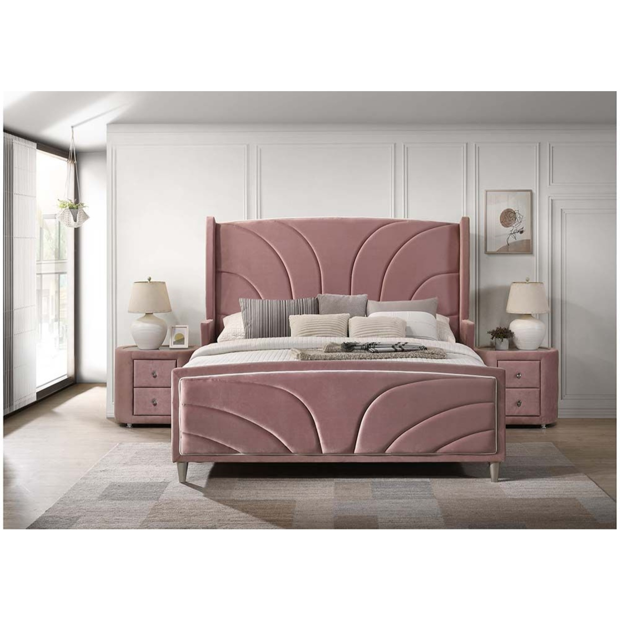 ACME Salonia Queen Bed, Pink Velvet
