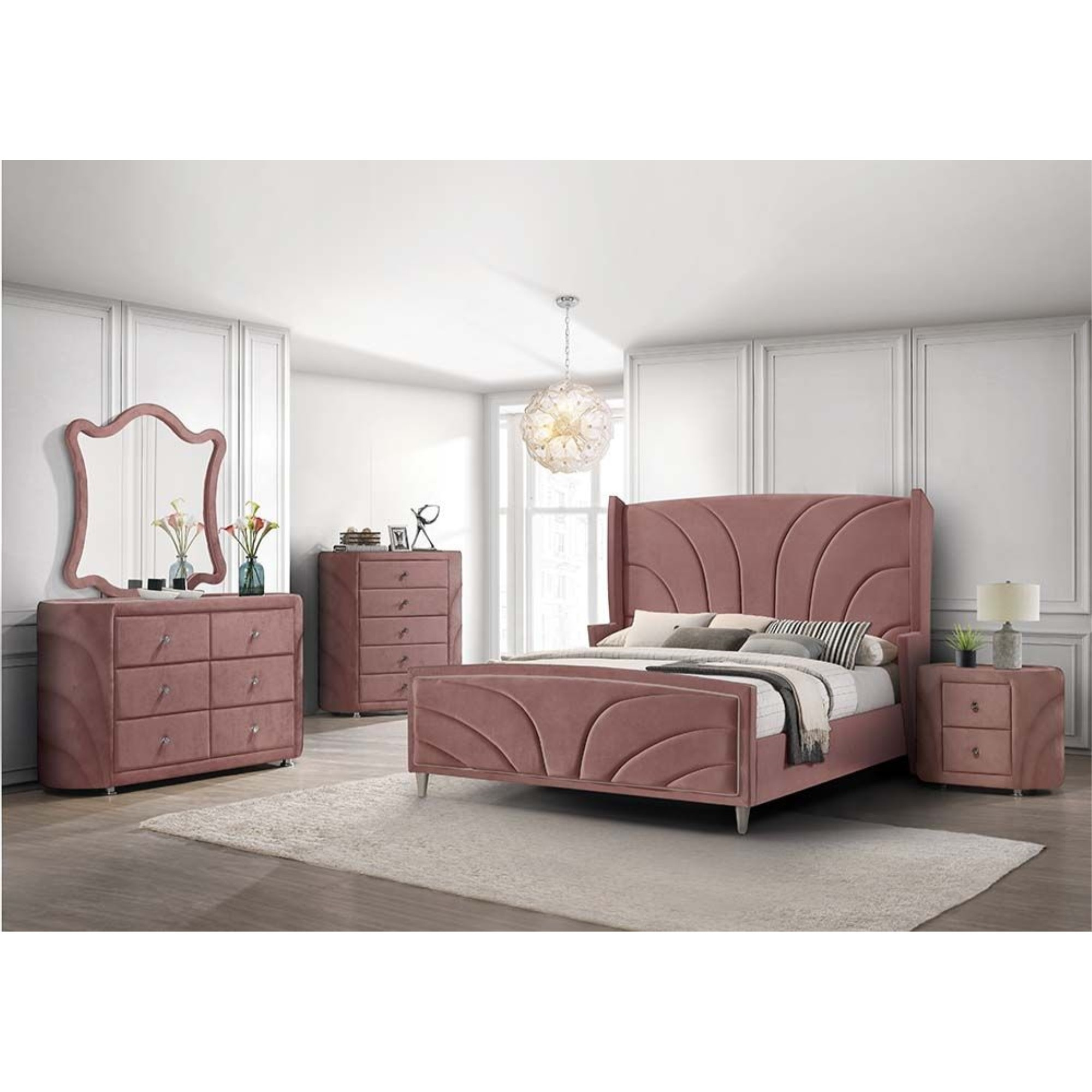 ACME Salonia Queen Bed, Pink Velvet