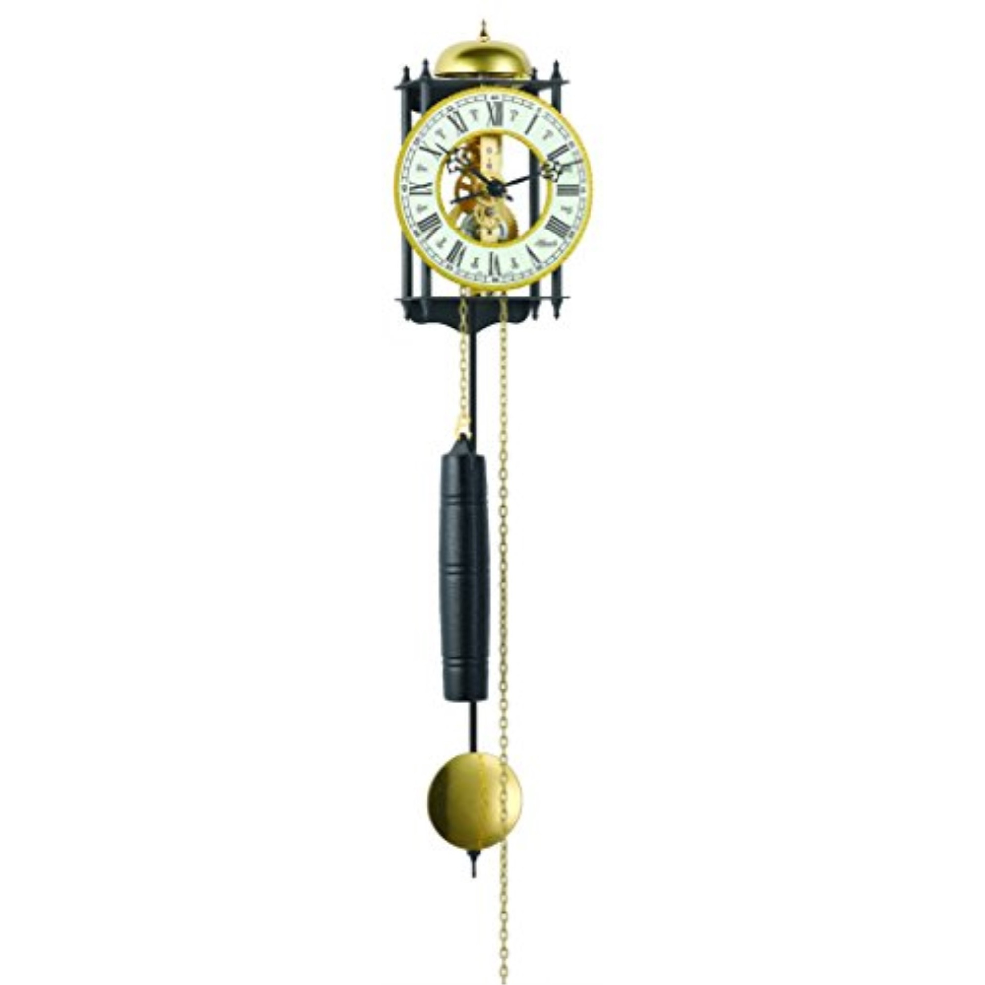 FRANKFURT, Black and Gold Skeleton Wall Clock with a Mechanical 8 Day Passing Bell Strike Movement