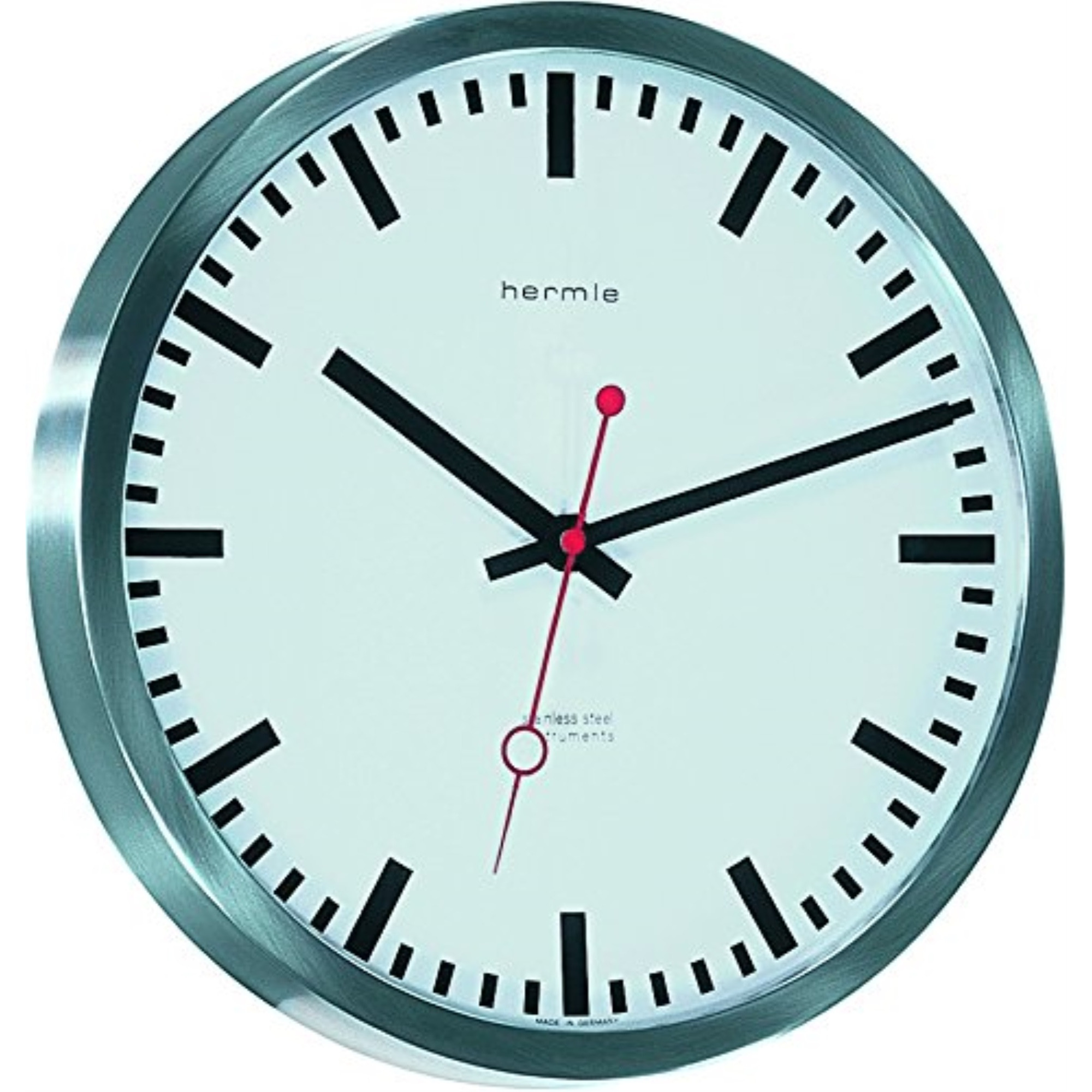 GRAND CENTRAL, Stainless Steel Round Wall Clock with Quartz Time Only Movement.