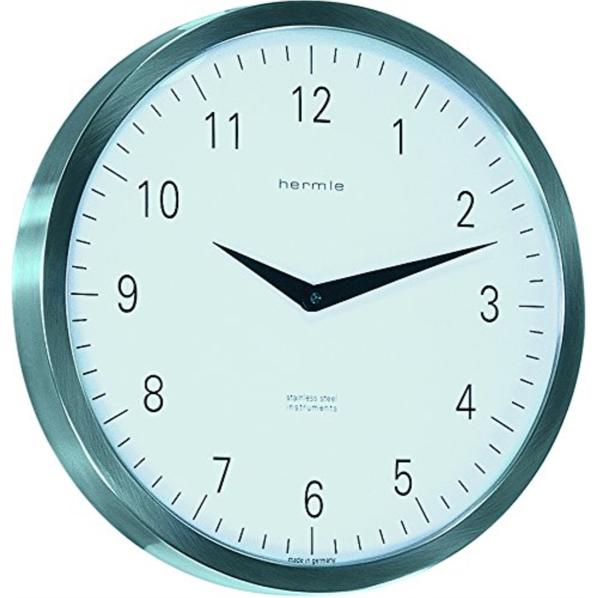 METROPOLITAN, Stainless Steel Round Wall Clock with Quartz Time Only Movement.