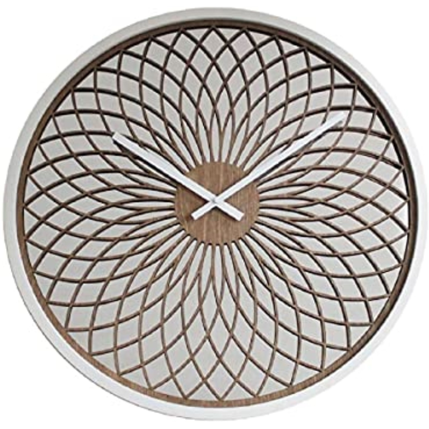 STELLA, Wood Wall Clock with  white wooden 3D Dial Face Pattern over a natural background
