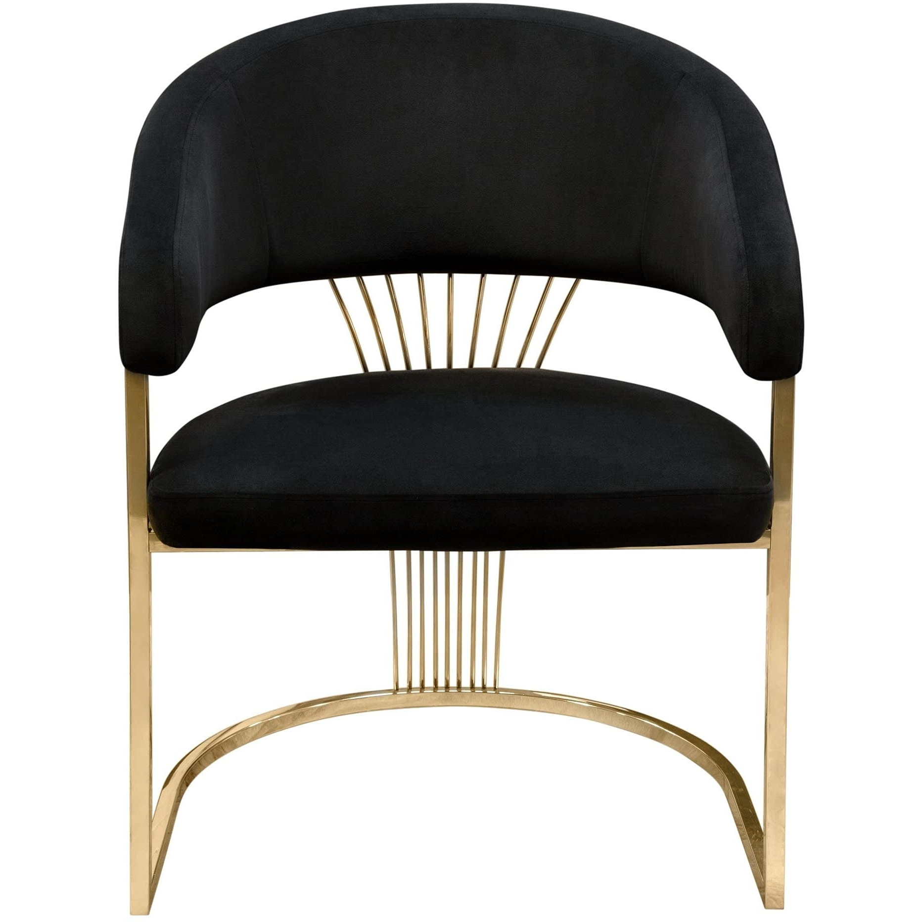 Solstice Dining Chair in Black Velvet w/ Polished Gold Metal Frame by Diamond Sofa