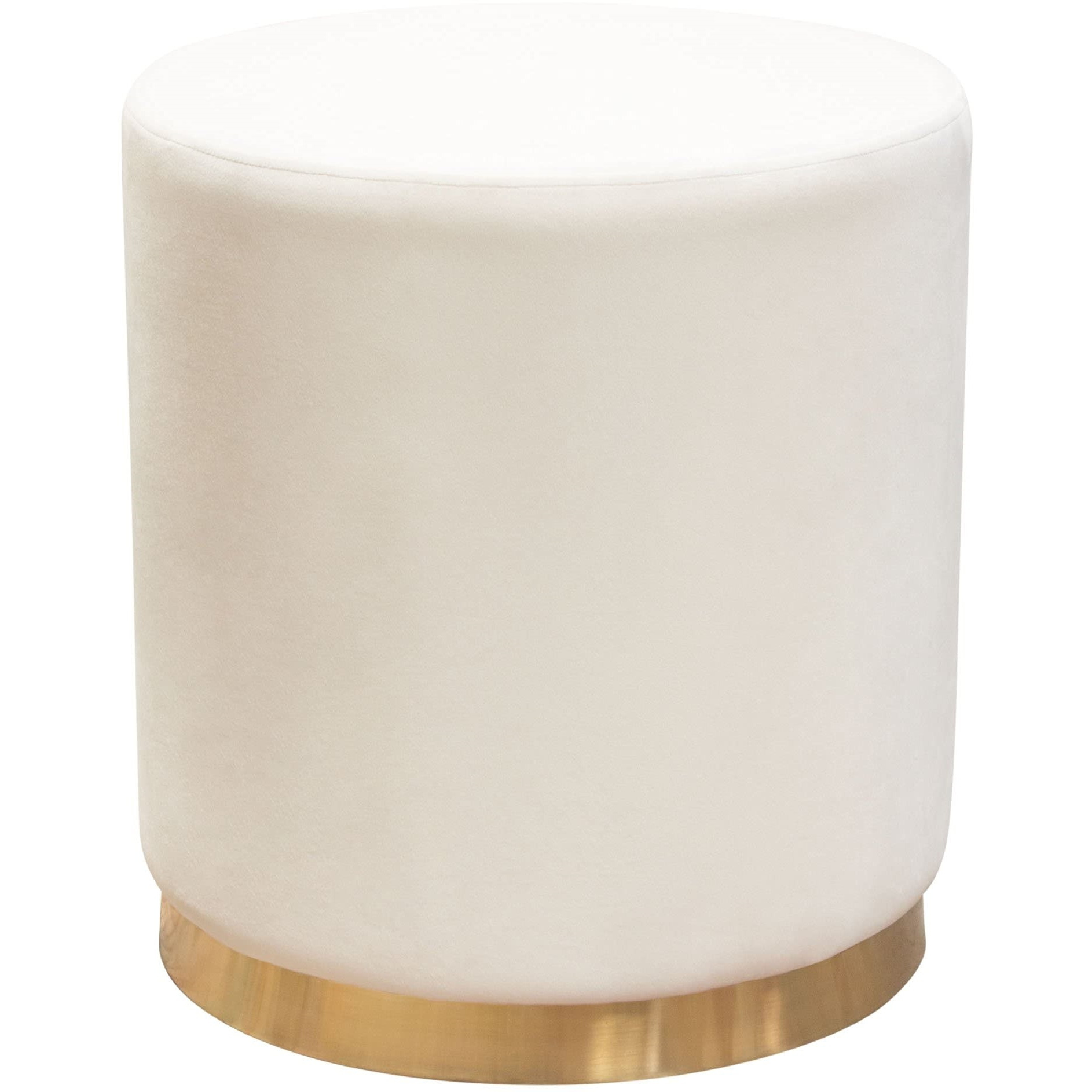 Sorbet Round Accent Ottoman in Cream Velvet w/ Gold Metal Band Accent by Diamond Sofa