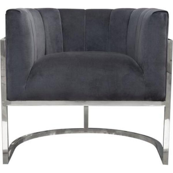 Pandora Accent Chair in Grey Velvet with Polished Silver Stainless Steel Frame by Diamond Sofa