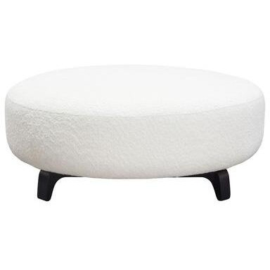 Vesper Round Ottoman in Faux White Shearling w/ Black Wood Leg Base by Diamond Sofa