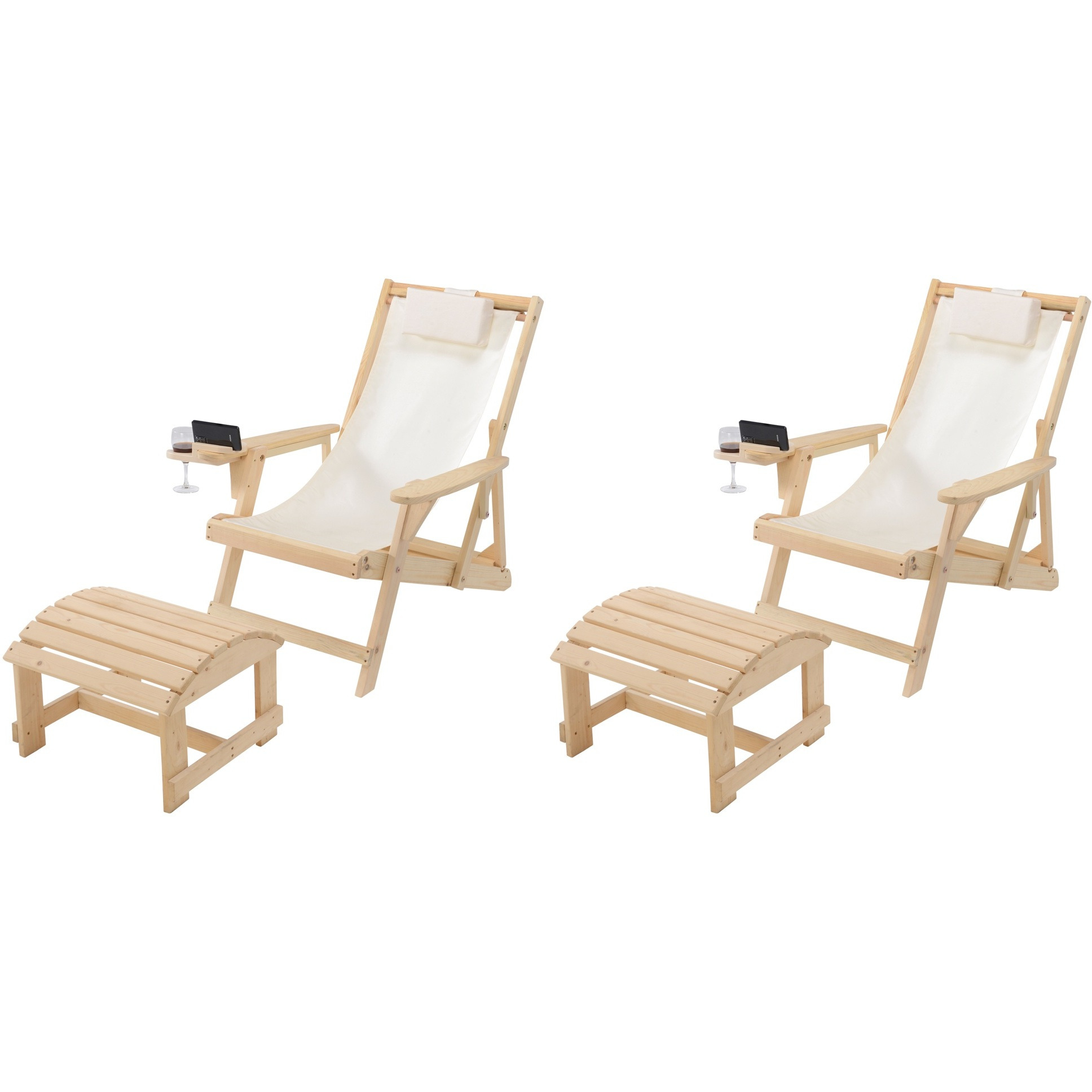 Romantic Collection Canvas Sling Chair with Cup and Wine Holder and Ottoman (Set of 4)