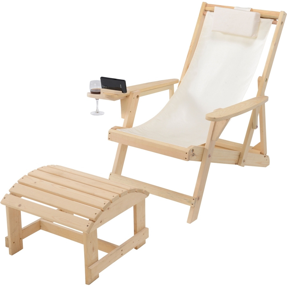 Romantic Collection Canvas Sling Chair with Cup and Wine Holder and Ottoman