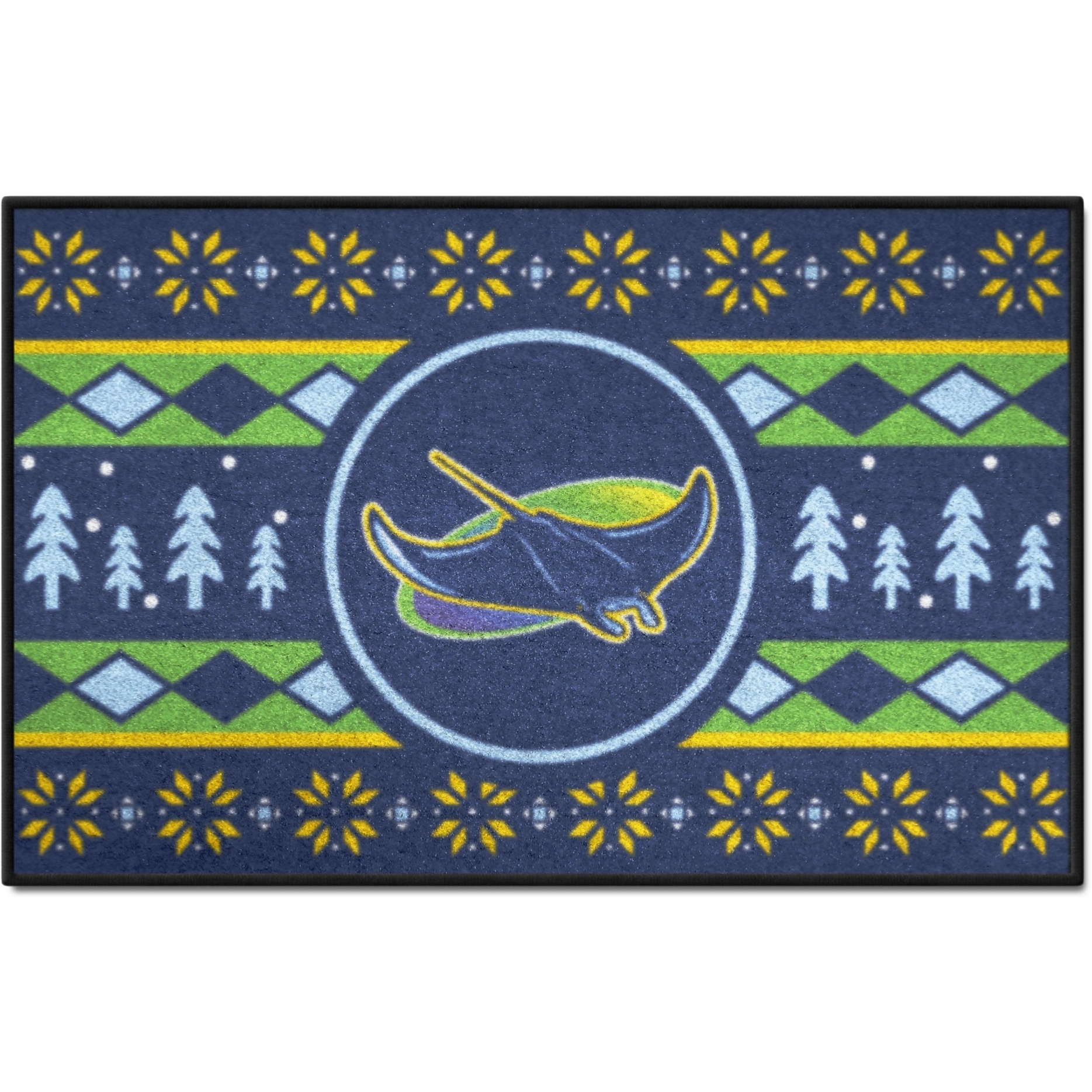 Tampa Bay Rays Holiday Sweater Starter Mat Accent Rug - 19in. x 30in. - &quotDevil Ray" Alternate Logo & Holiday Sweater Art