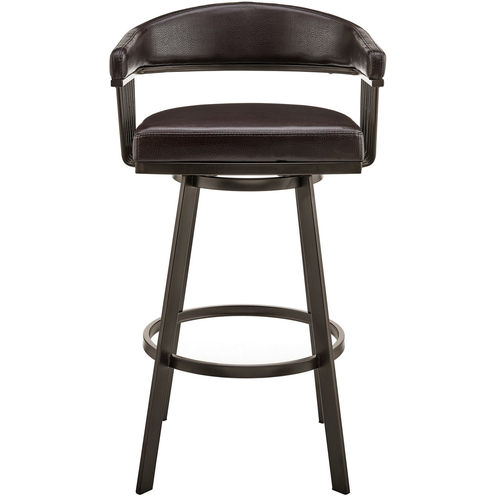 Oliver 26 Inch Modern Counter Stool, Vegan Faux Leather, Swivel, Dark Brown