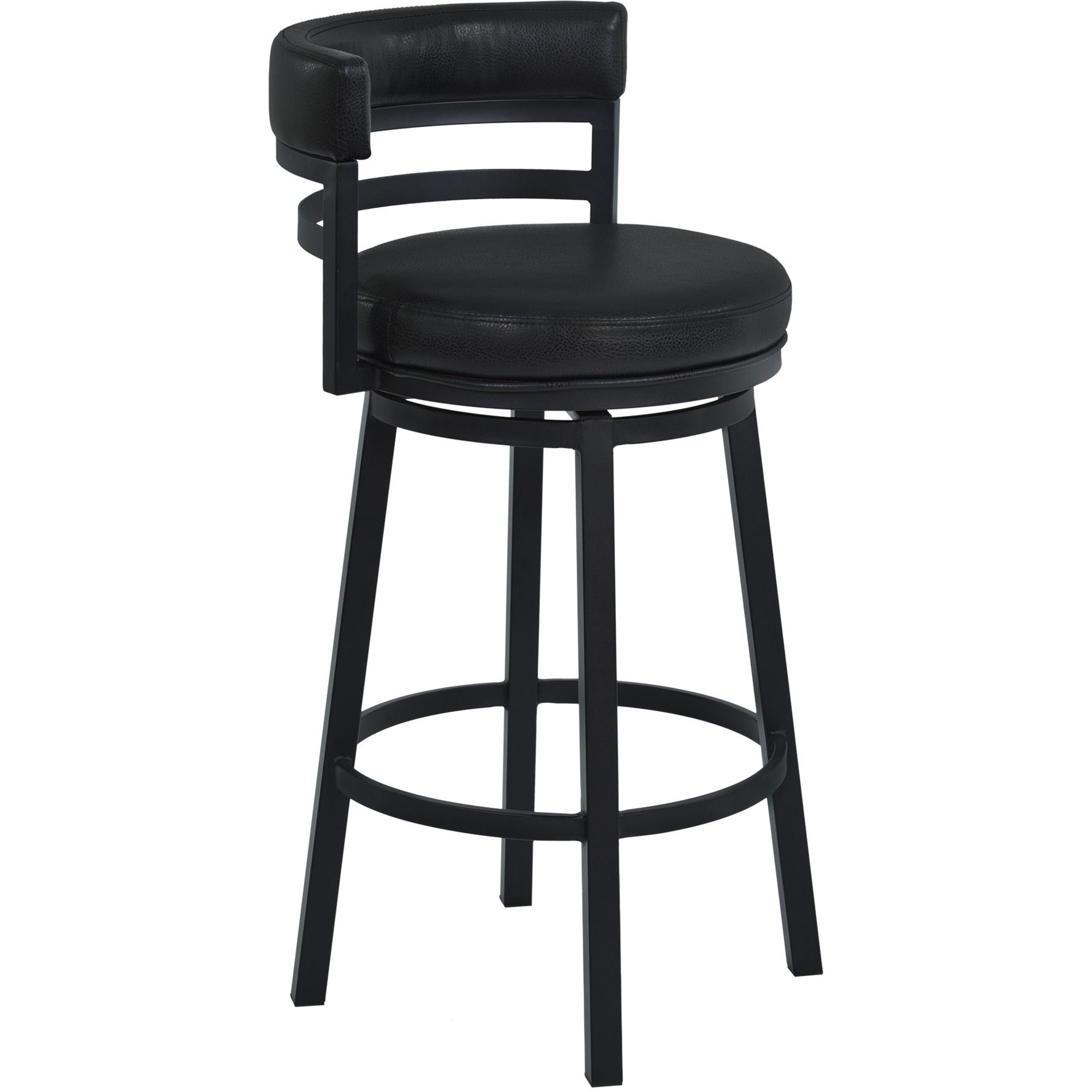 Eva 26 Inch Swivel Counter Stool Chair, Vegan Leather, Curved Back, Black