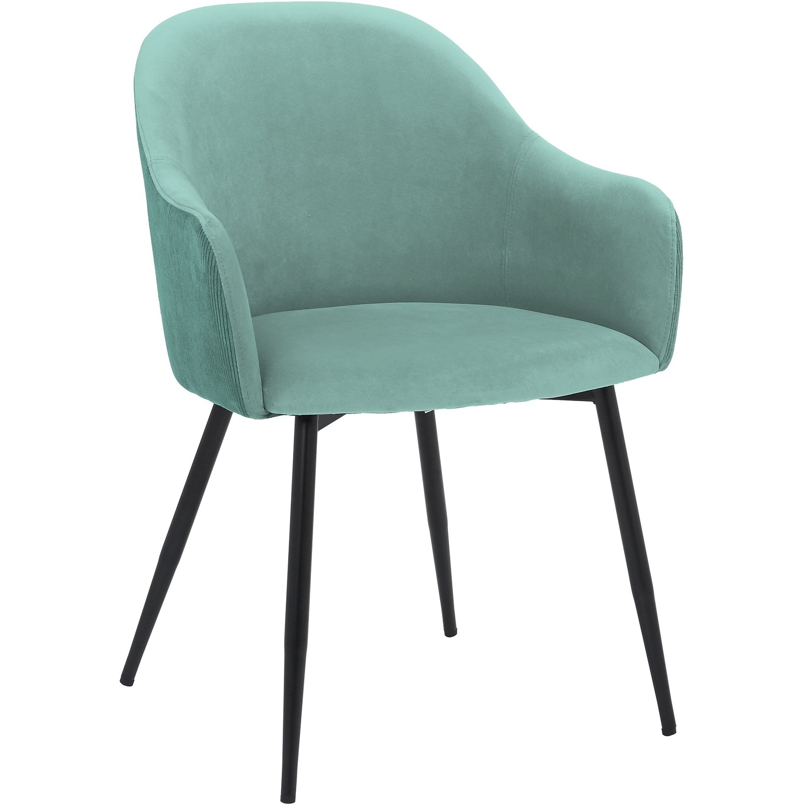 23 Inch Modern Dining Chair, Curved Back, Polyester, Metal Legs, Teal Blue
