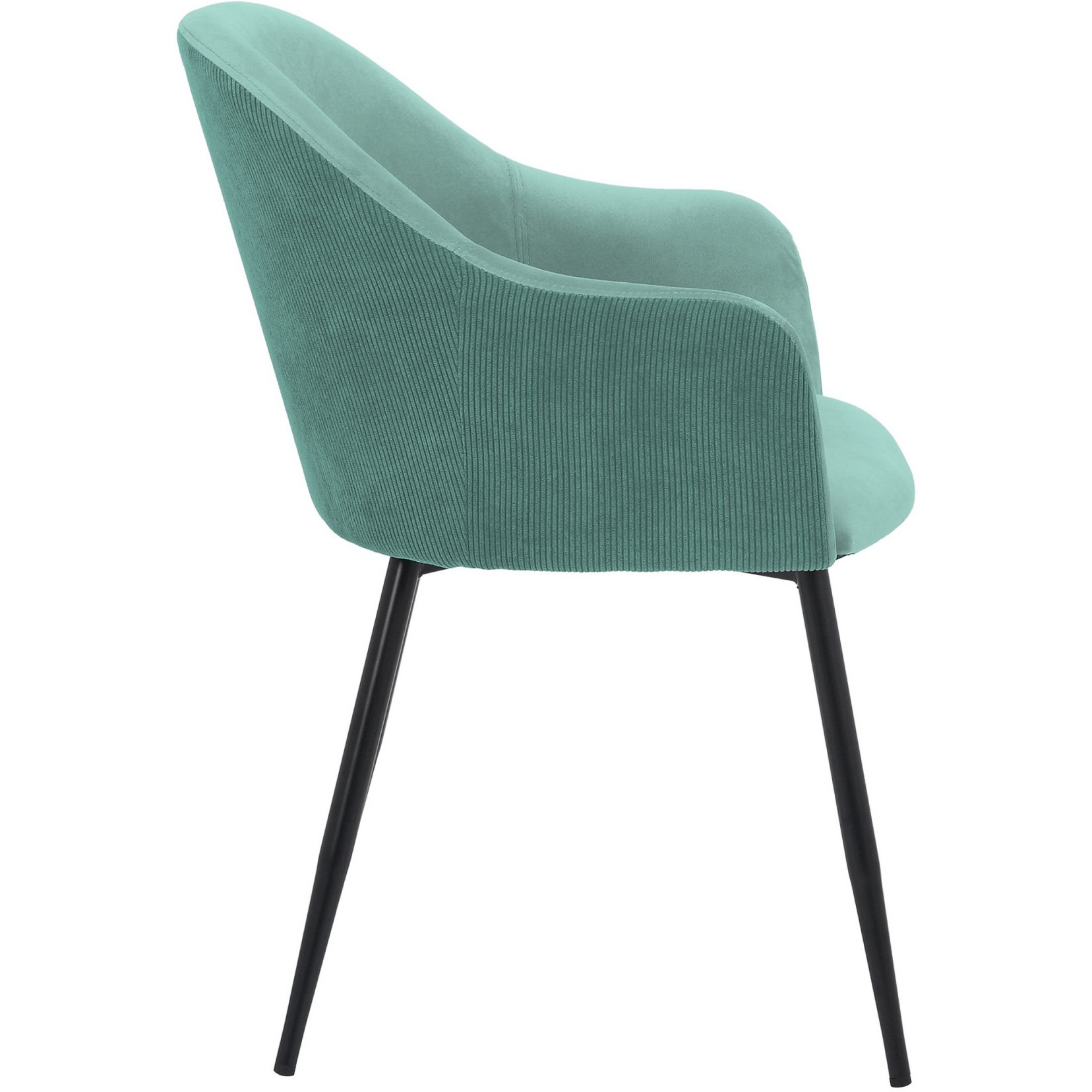 23 Inch Modern Dining Chair, Curved Back, Polyester, Metal Legs, Teal Blue