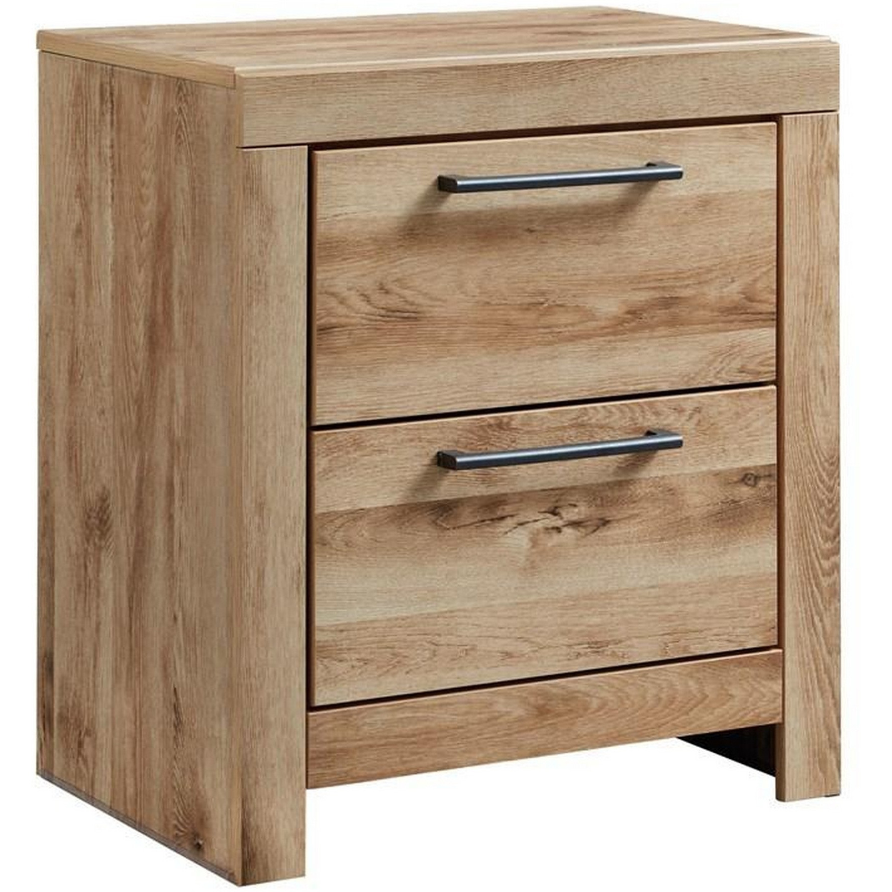 Amy 24 Inch Modern Wood Nightstand, 2 Drawers, 2 USB Ports, Natural Brown