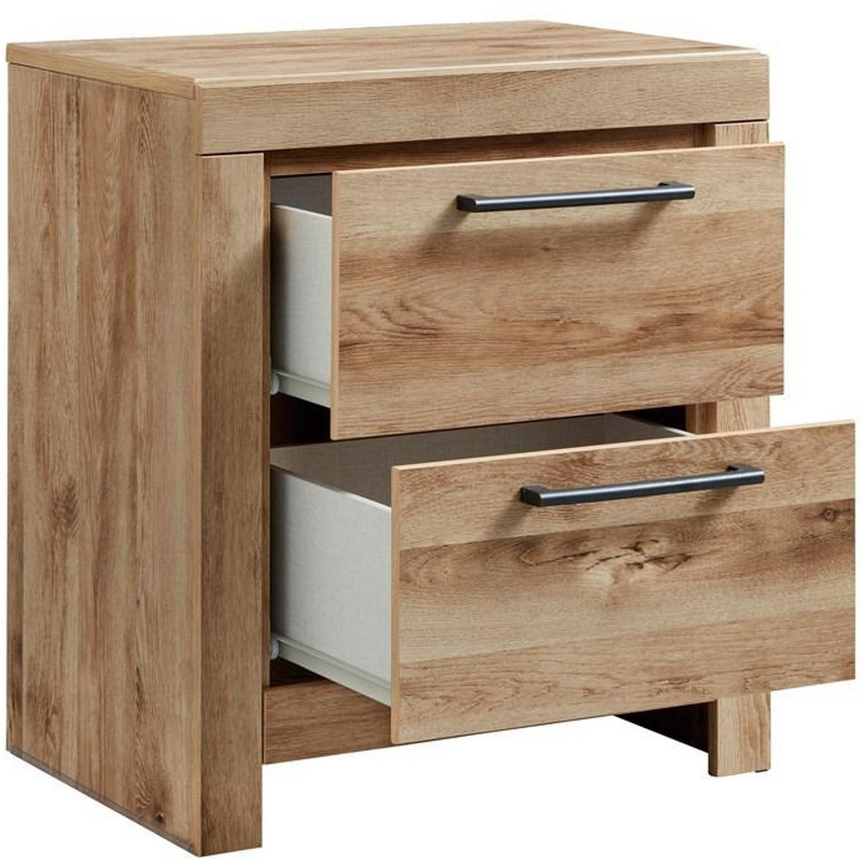 Amy 24 Inch Modern Wood Nightstand, 2 Drawers, 2 USB Ports, Natural Brown