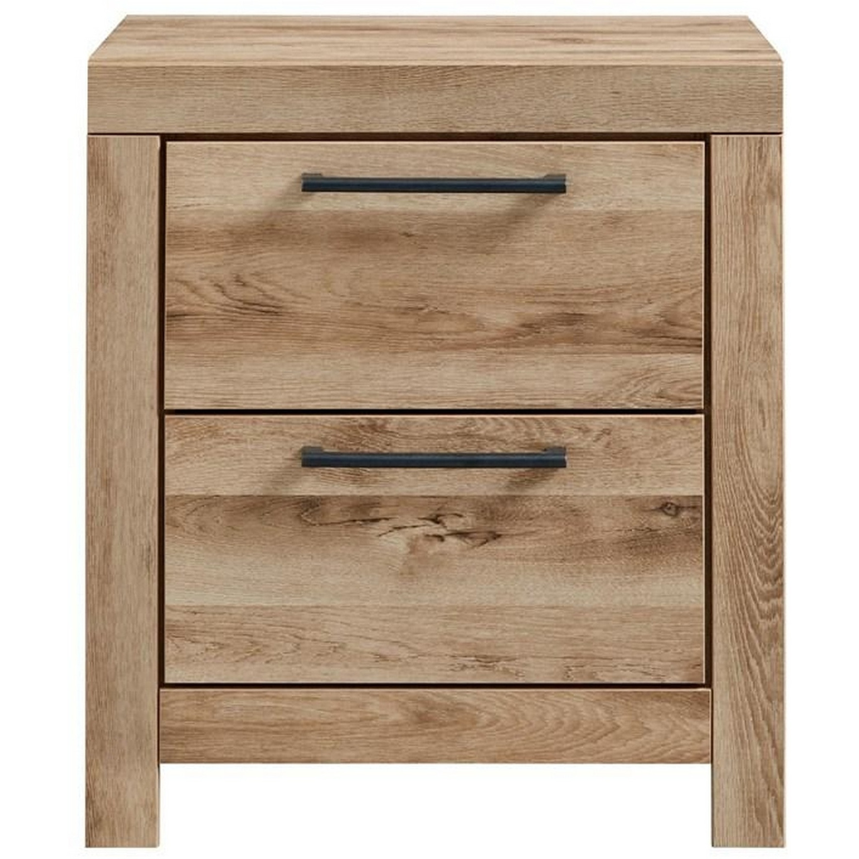 Amy 24 Inch Modern Wood Nightstand, 2 Drawers, 2 USB Ports, Natural Brown