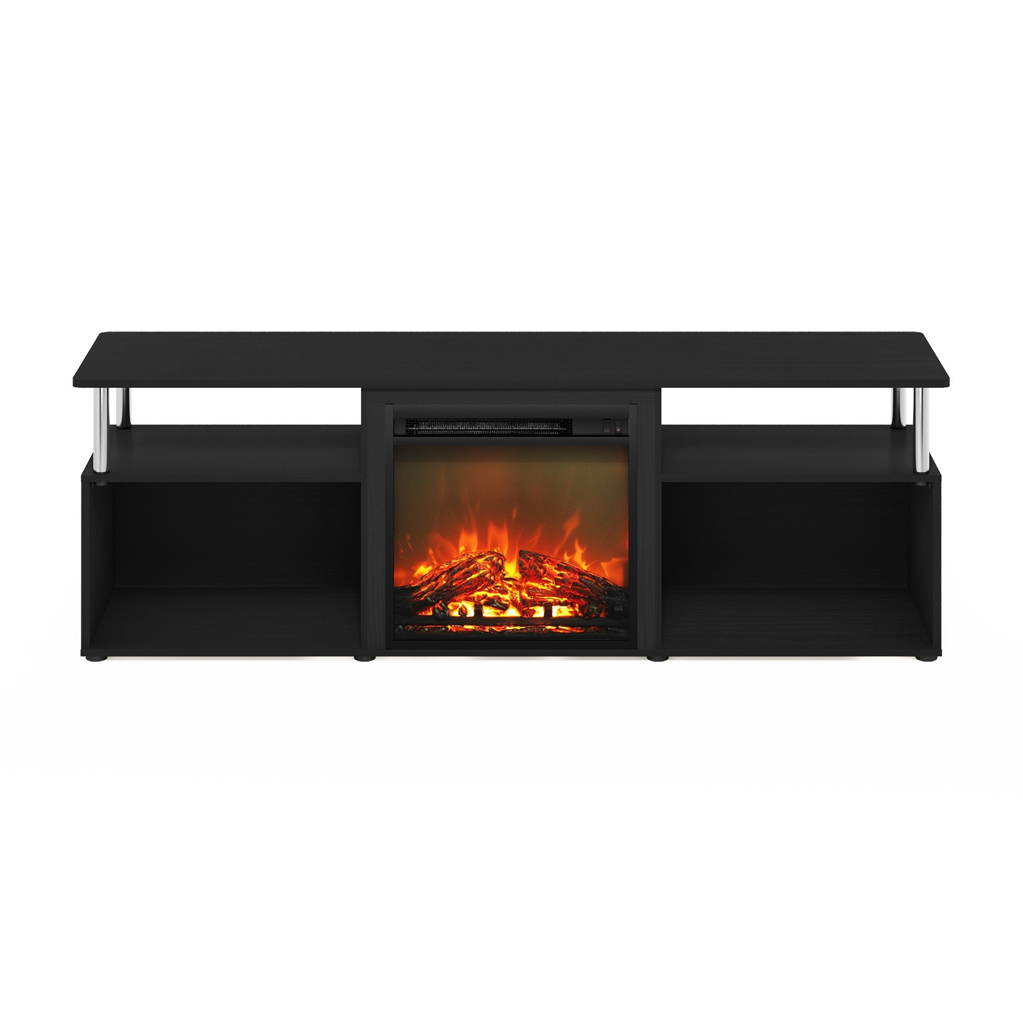 Furinno Jensen Fireplace Entertainment Center for TV up to 70 Inch with Stainless Steel Tubes, Americano/Chrome