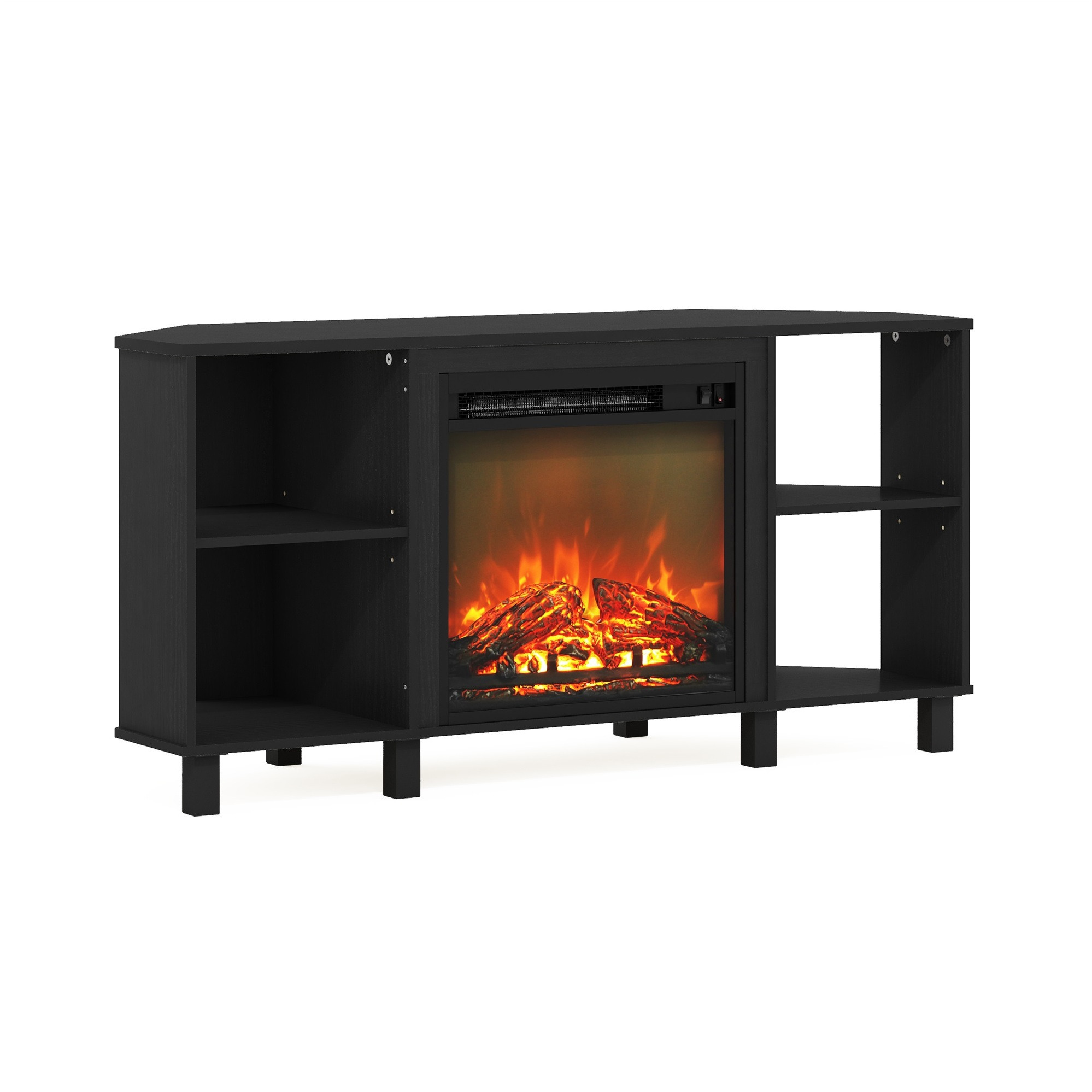 Furinno Jensen Corner Fireplce TV Stand with Metal Leg for TV up to 55 Inches, Americano