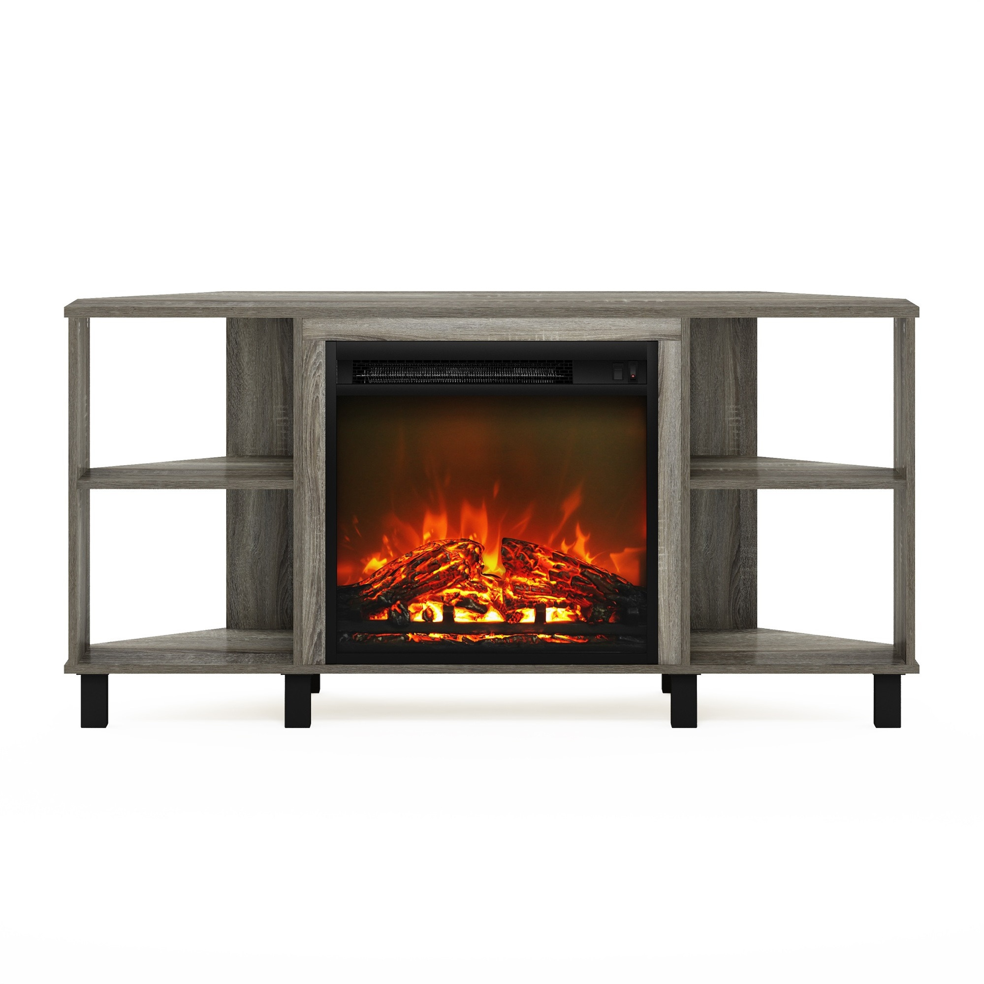 Furinno Jensen Corner Fireplce TV Stand with Metal Leg for TV up to 55 Inches, French Oak Grey