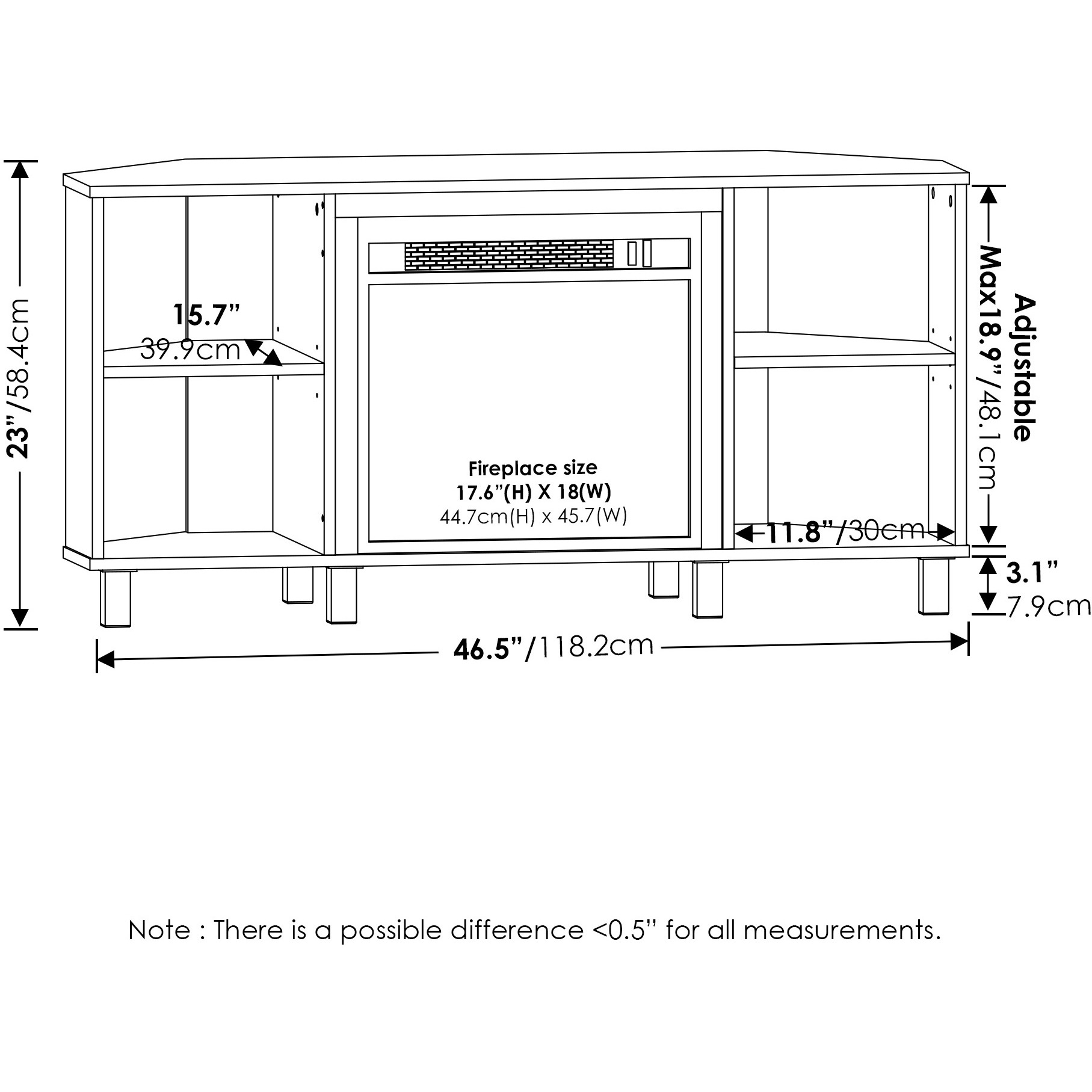 Furinno Jensen Corner Fireplce TV Stand with Metal Leg for TV up to 55 Inches, French Oak Grey