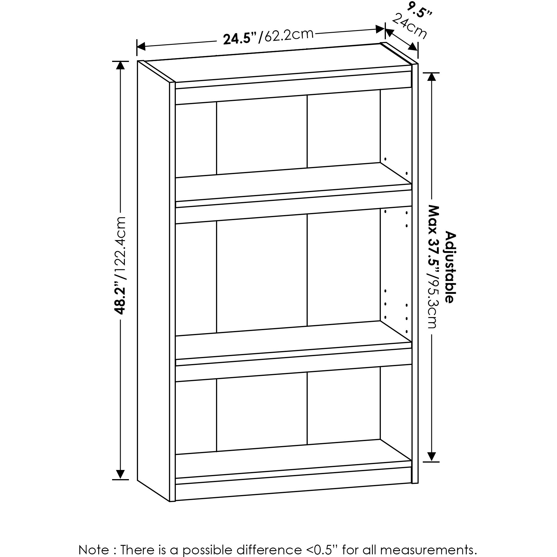 Furinno JAYA Enhanced Home 3-Tier Adjustable Shelf Bookcase, Blackwood