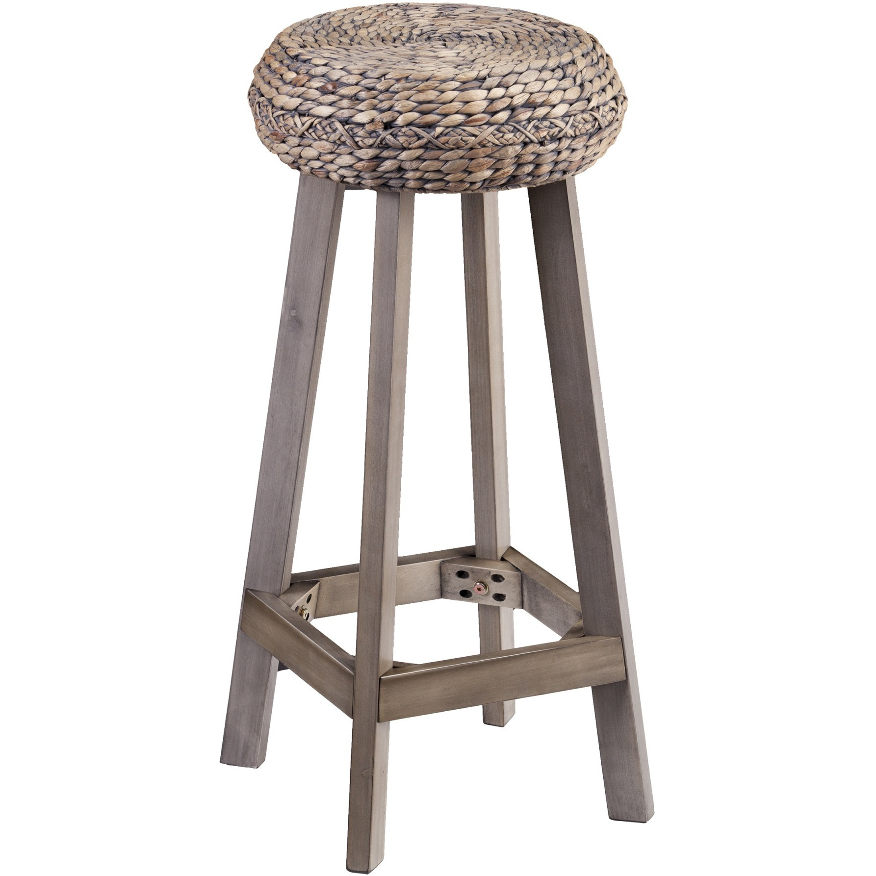 Rutina Round Backless Water Hyacinth 30" Barstools 2pc Set - Weathered Gray
