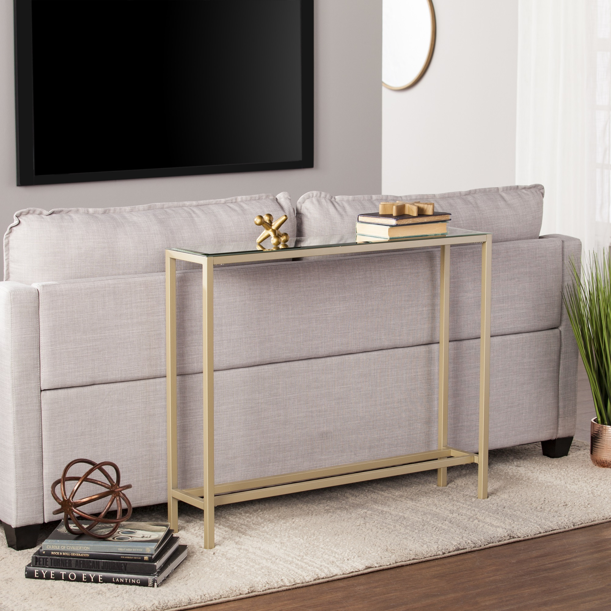 Darrin Narrow Mini Console Table with Mirrored Top - Gold