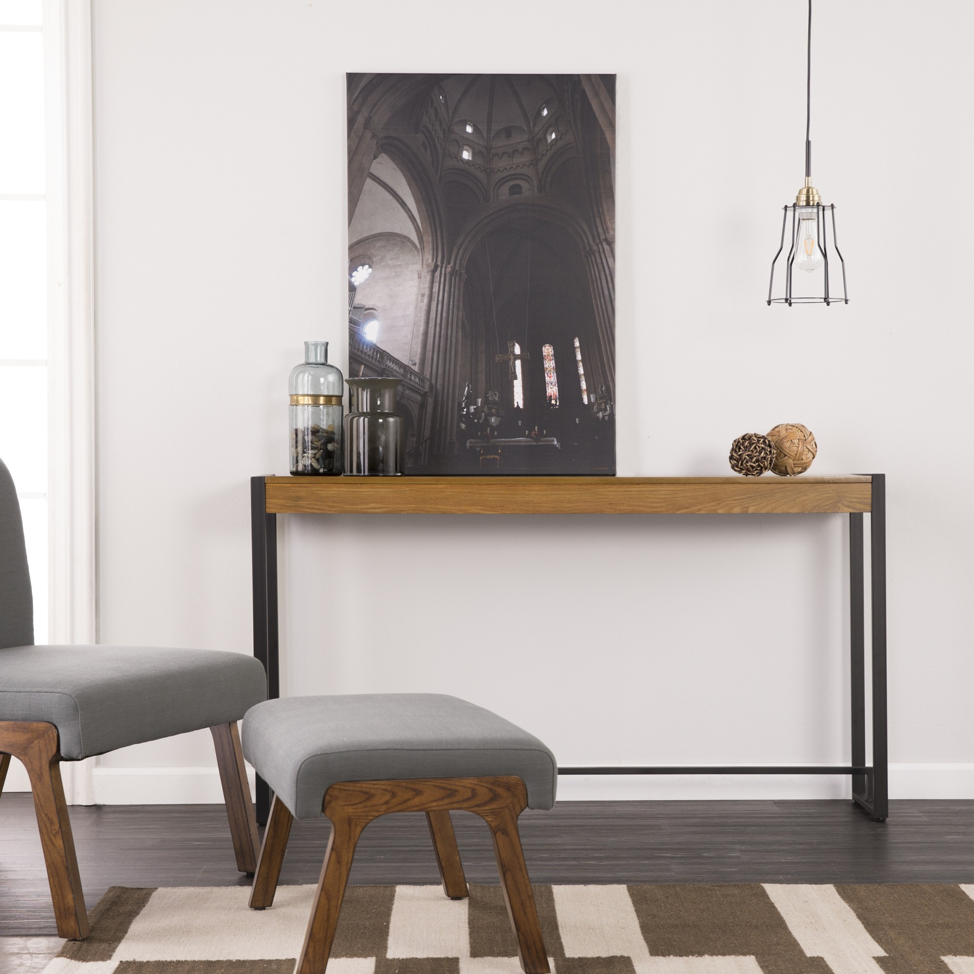 Macen Console - Weathered Gray Oak with Black