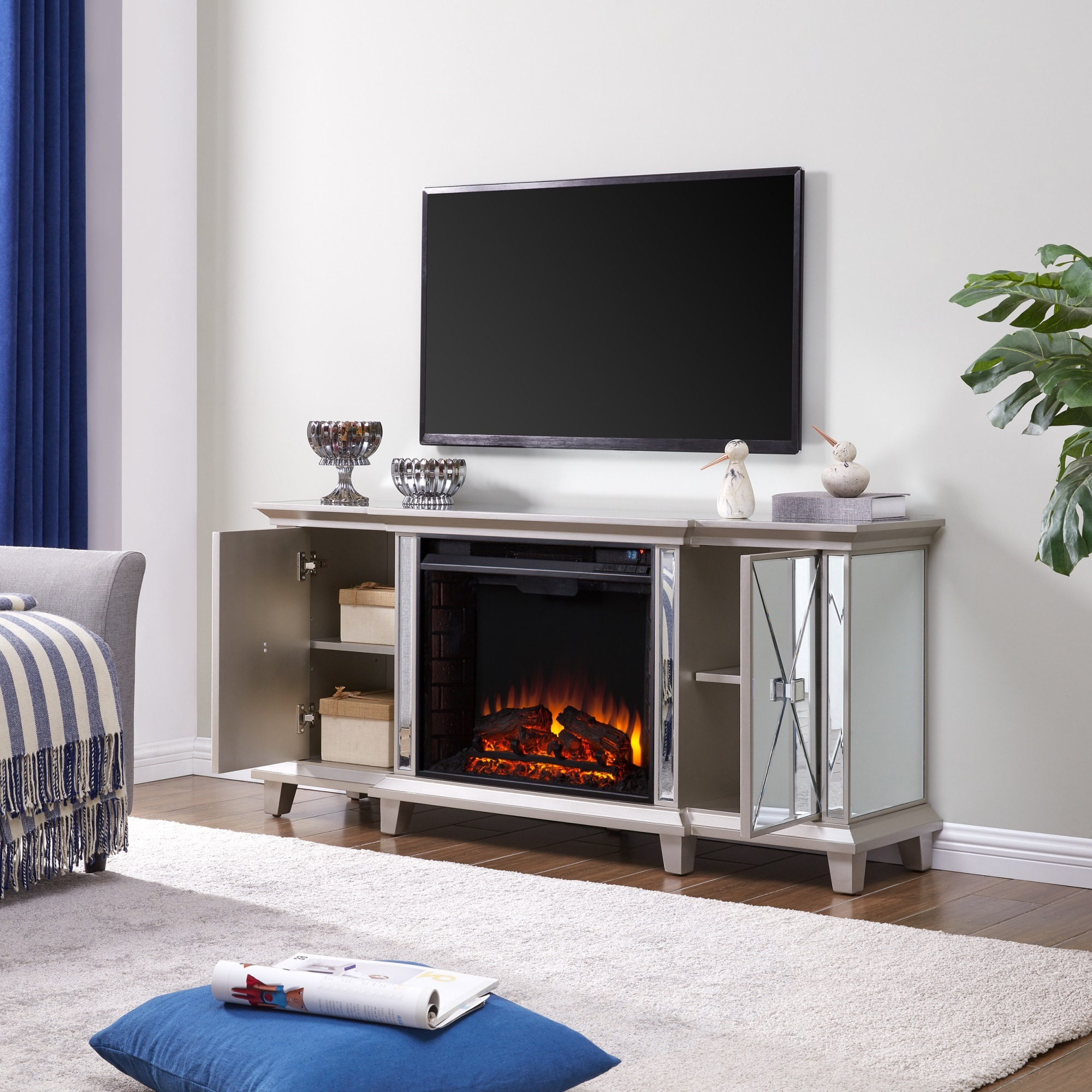 Toppington Mirrored Fireplace Media Console