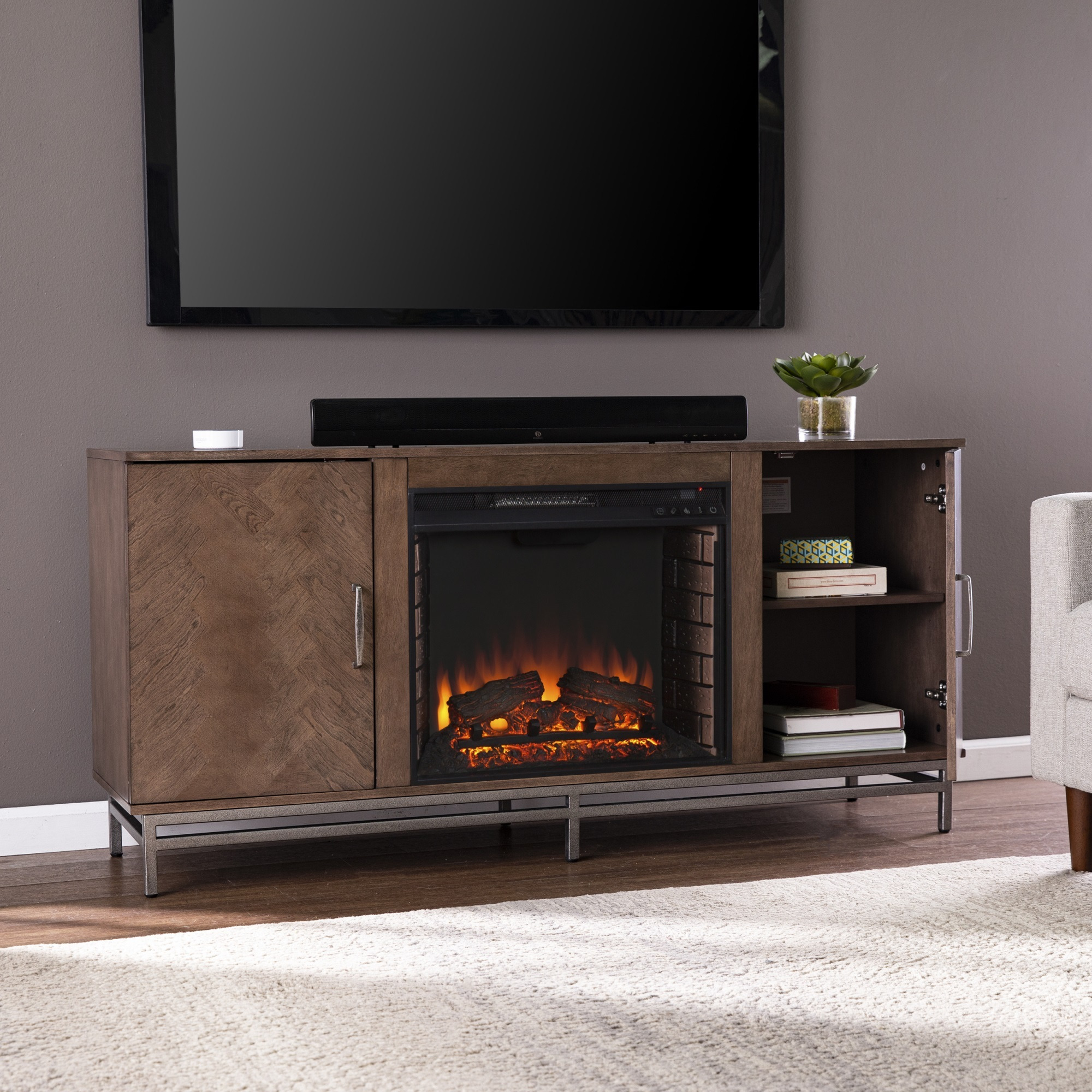 Dibbonly Electric Fireplace with Media Storage