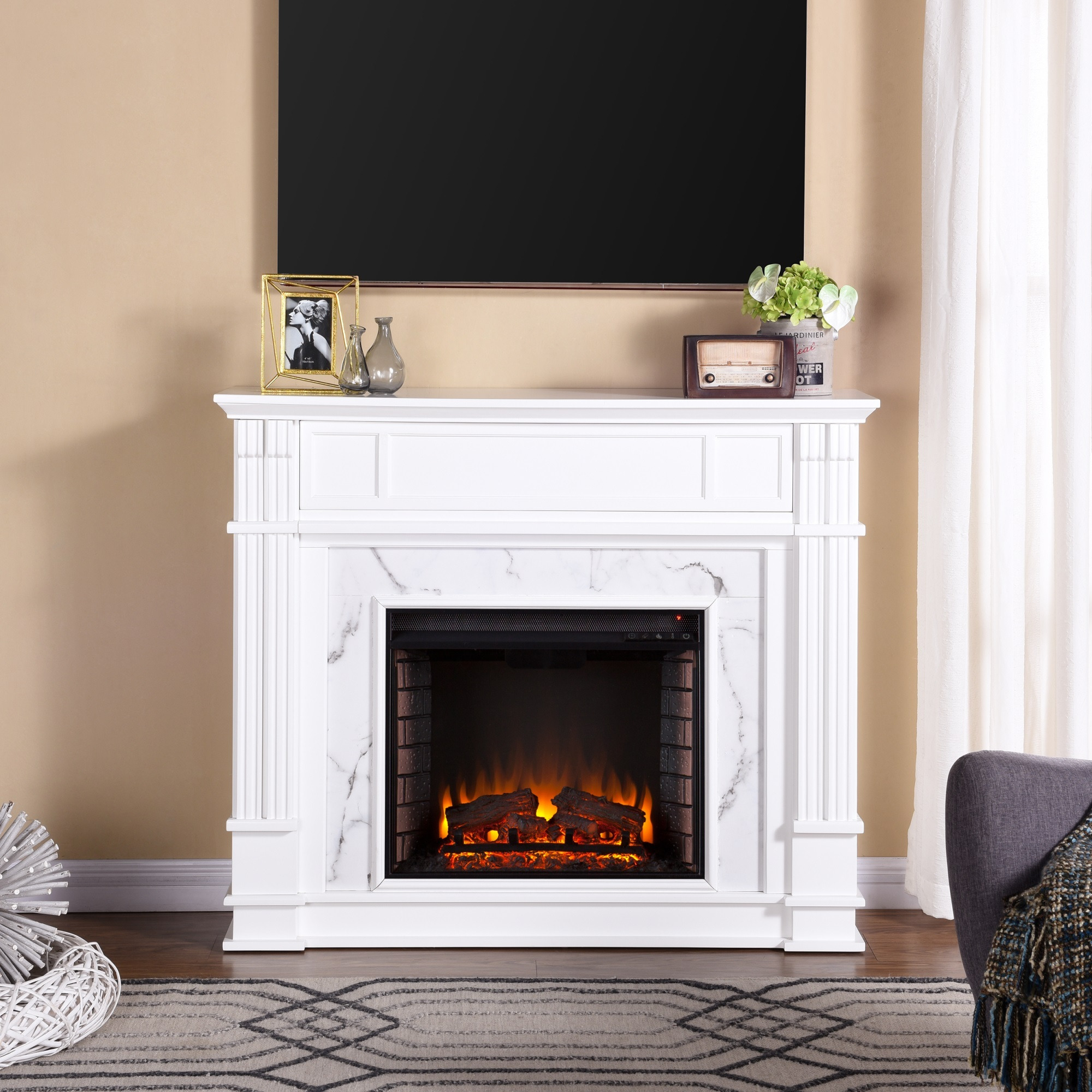 Highgate Faux Cararra Marble Electric Media Fireplace - White