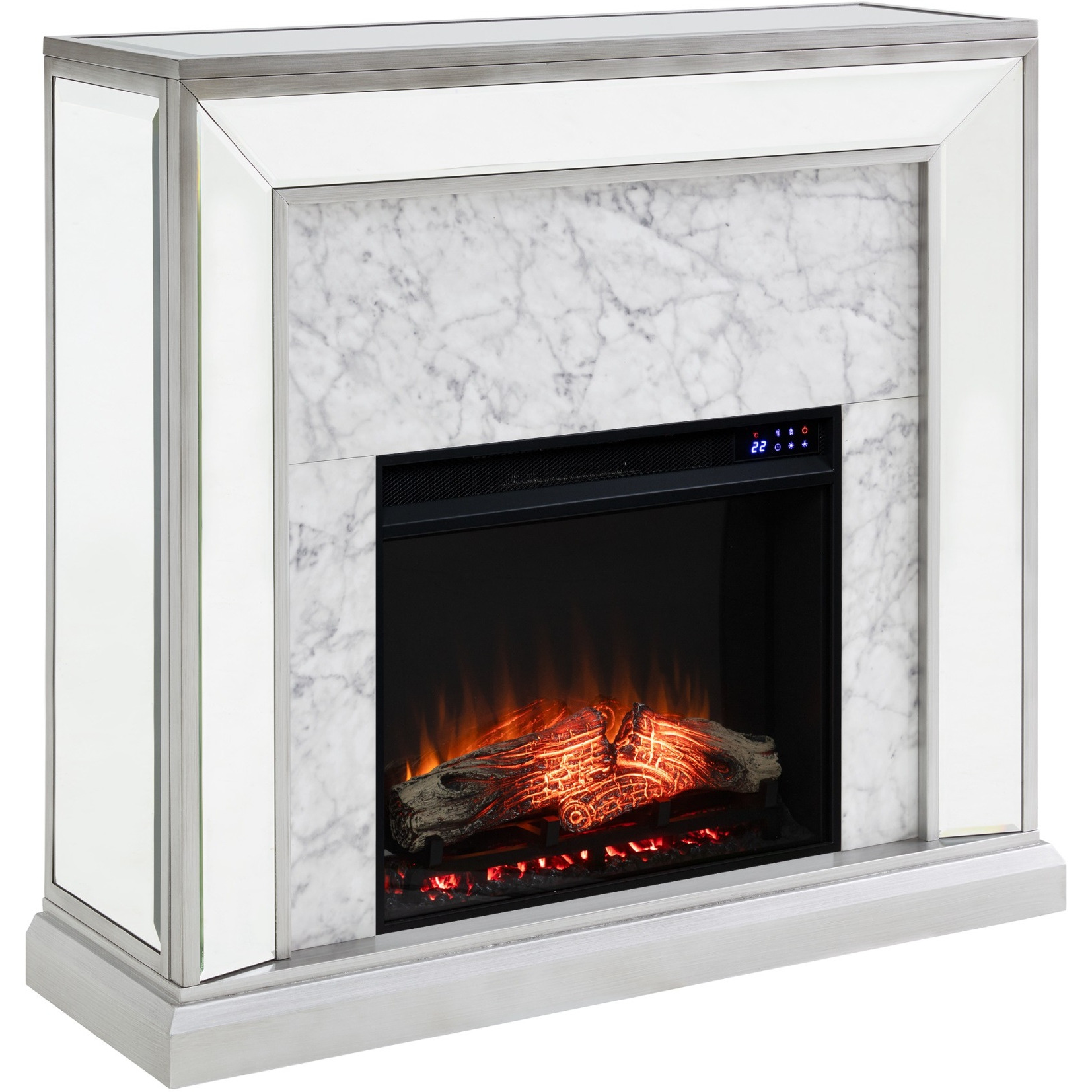 Trandling Mirrored Touch Screen Electric Fireplace with Faux Marble