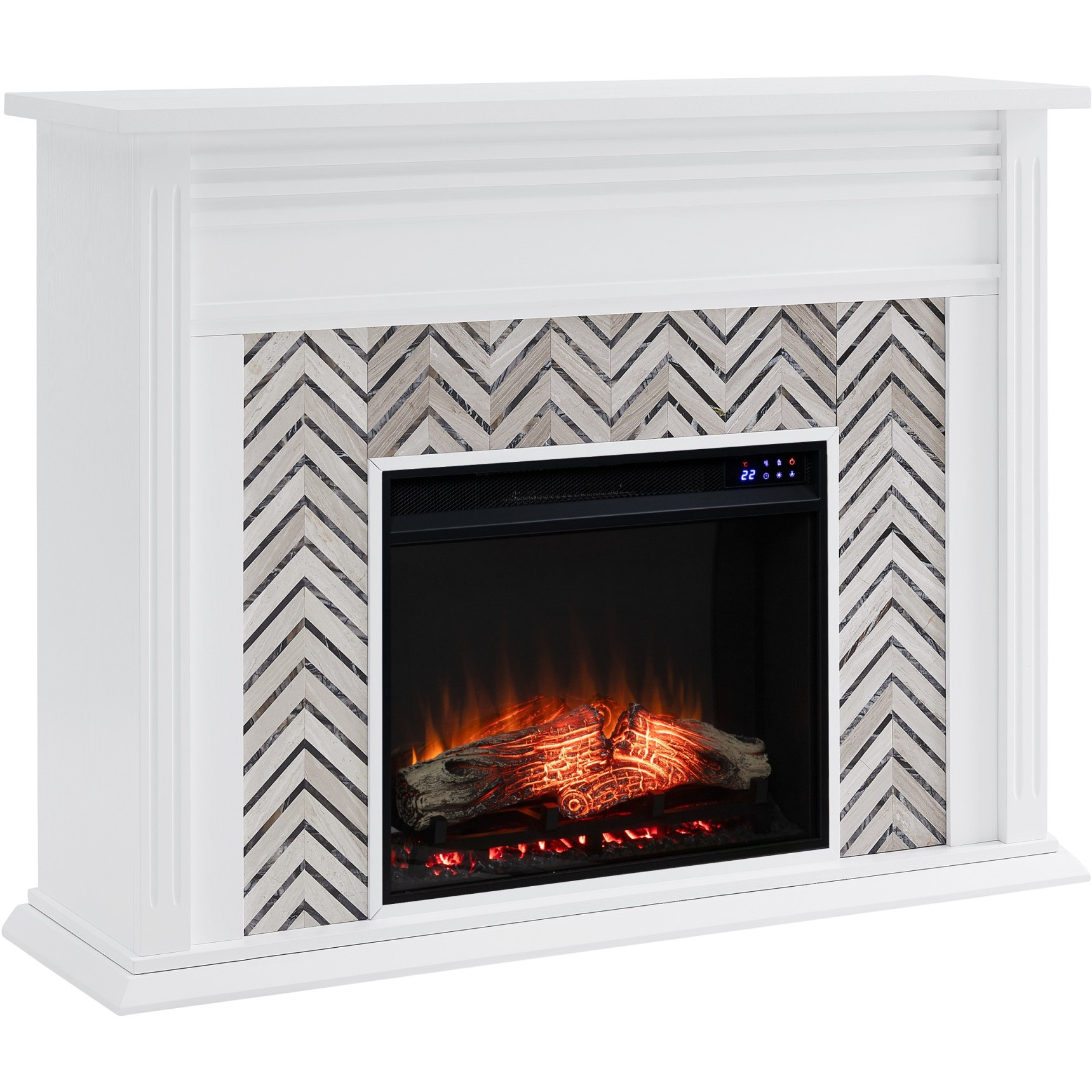 Hebbington Tiled Marble Electric Fireplace with Touch Screen