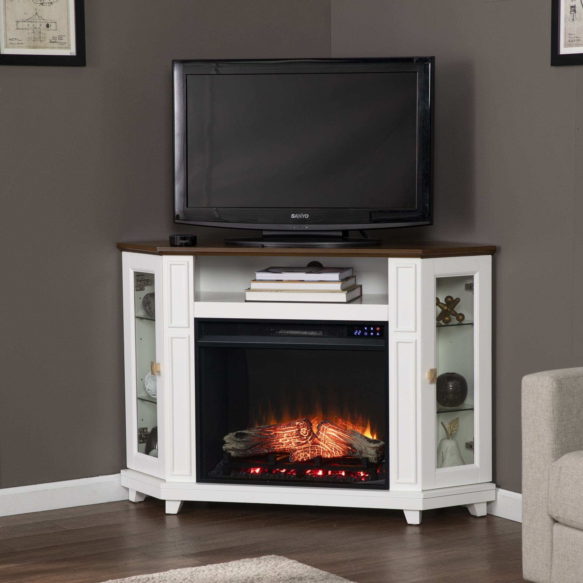 Dilvon Touch Screen Electric Media Fireplace with Storage