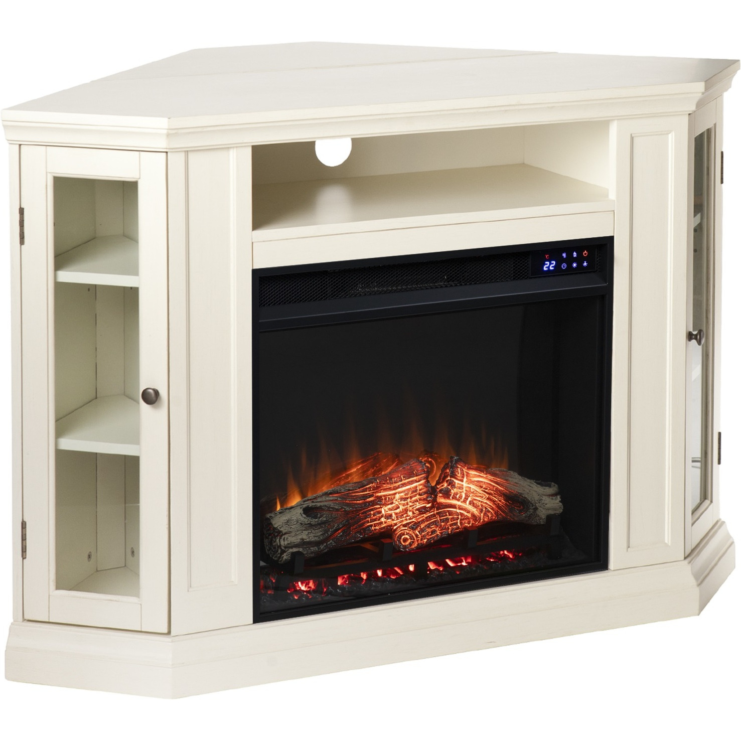 Claremont Electric Corner Touch Screen Fireplace with Storage - Ivory