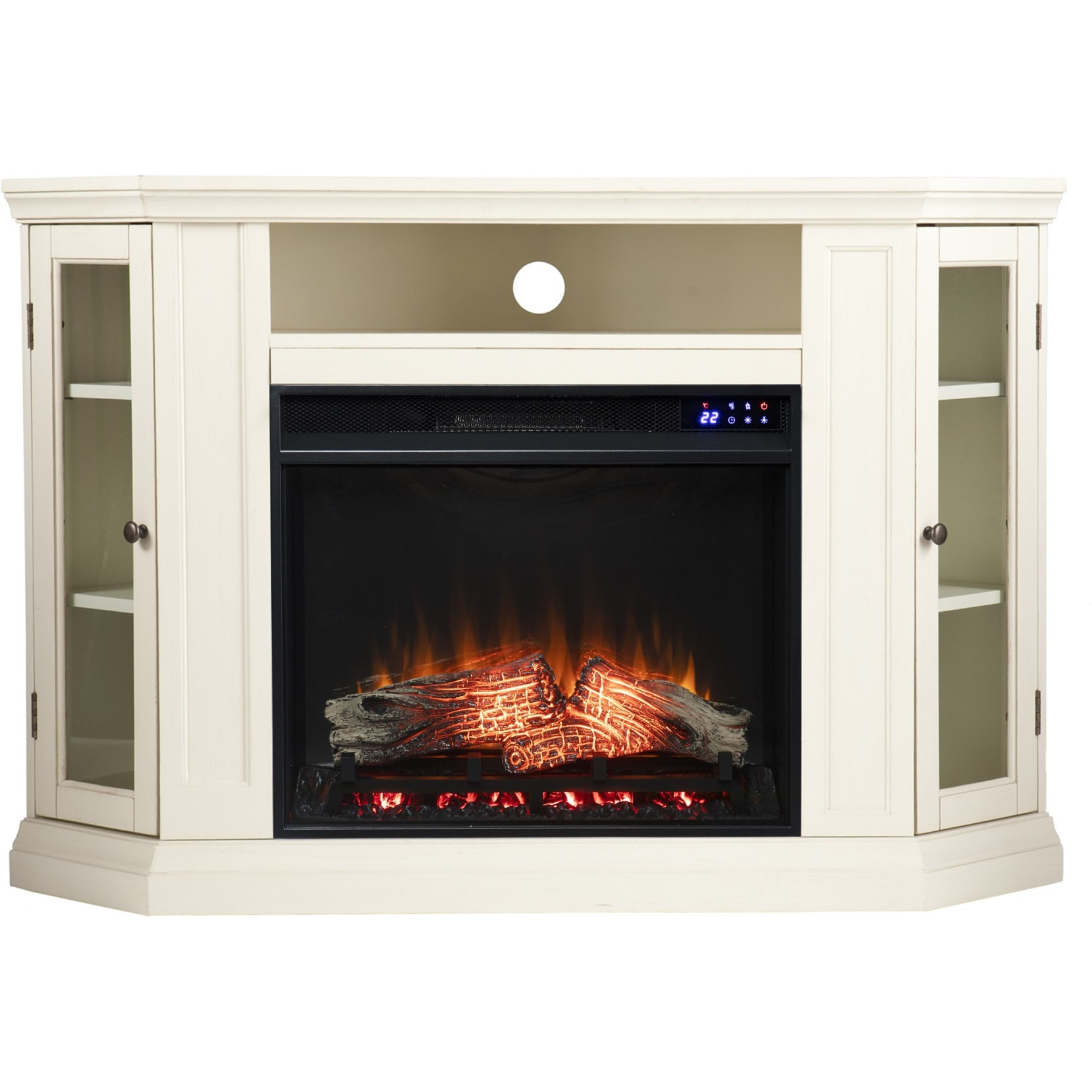 Claremont Electric Corner Touch Screen Fireplace with Storage - Ivory