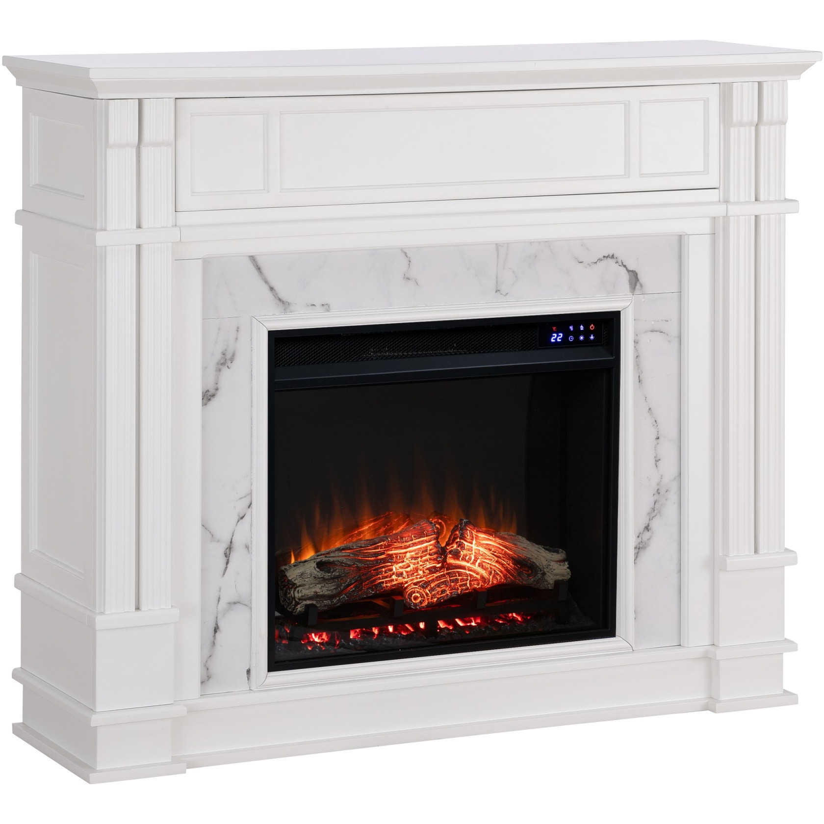 Highgate Faux Cararra Marble Touch Screen Electric Media Fireplace - White