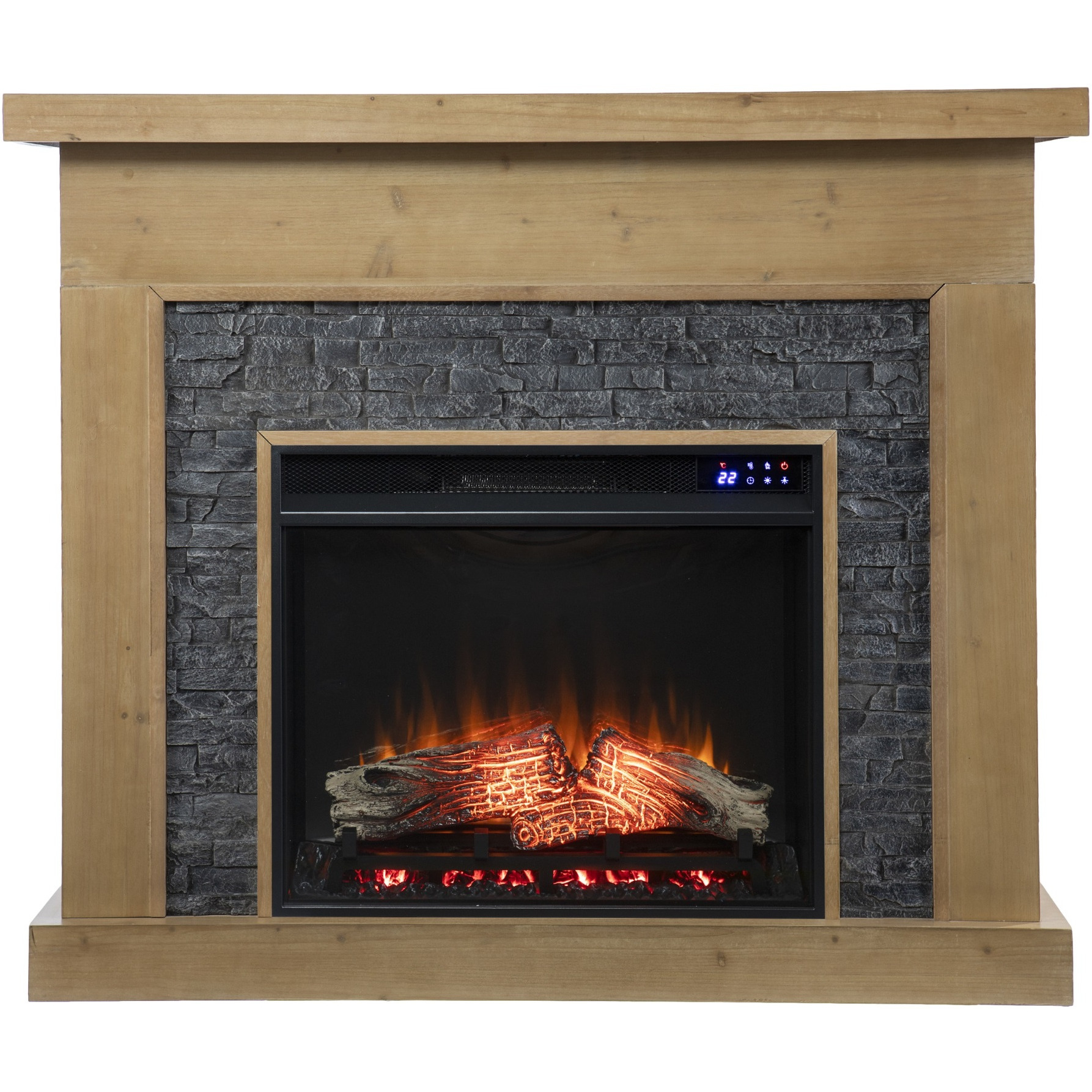 Standlon Touch Screen Electric Fireplace with Faux Stone Surround