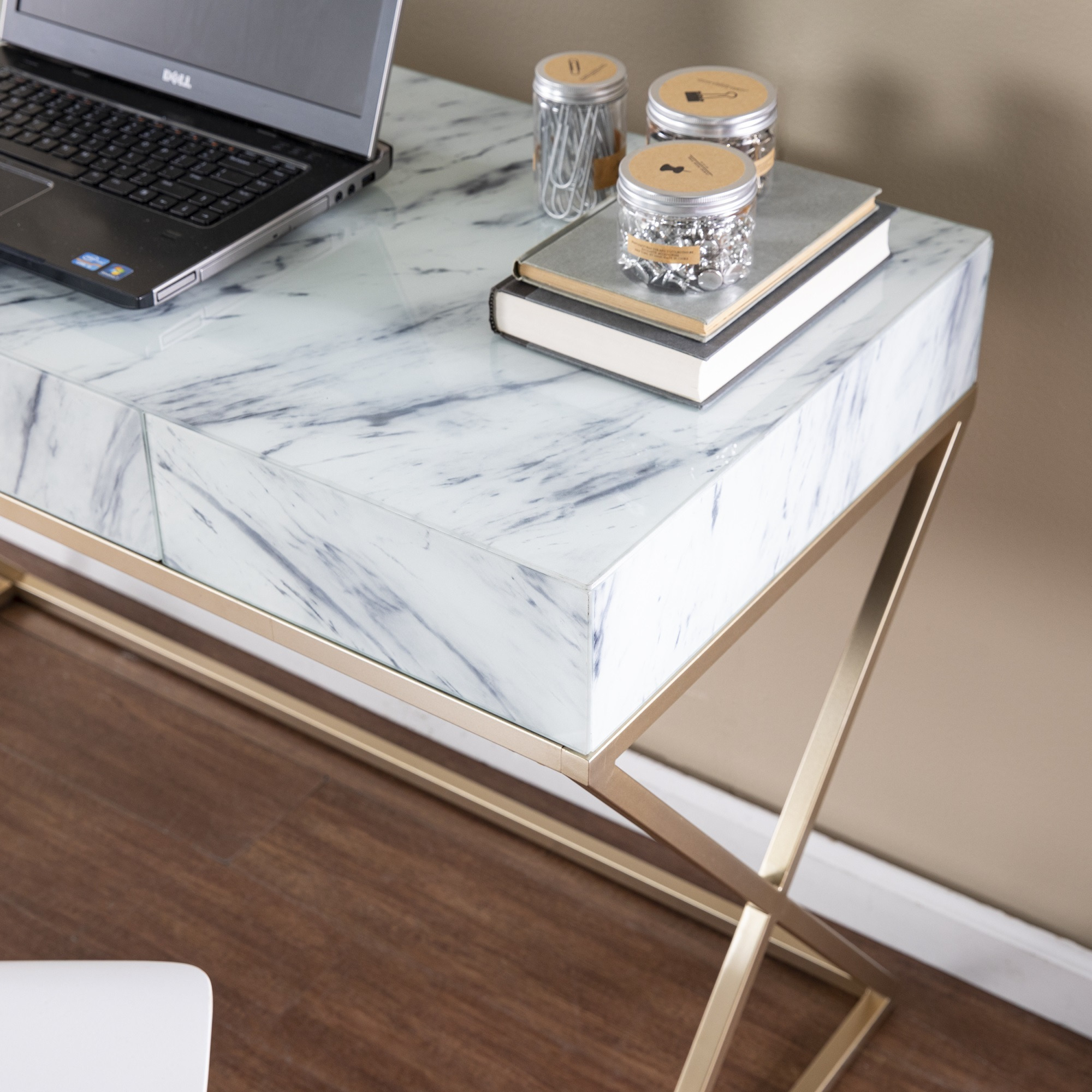 Kamblemore Faux Marble Writing Desk with Storage
