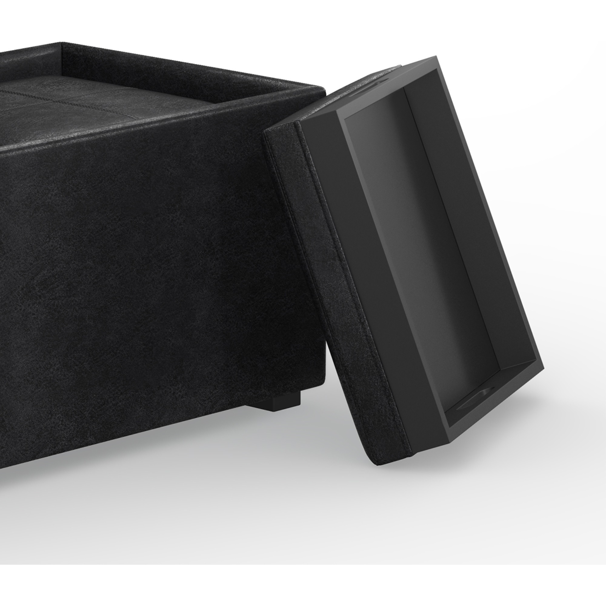 Avalon 5 Piece Storage Ottoman in Distressed Black Faux Leather