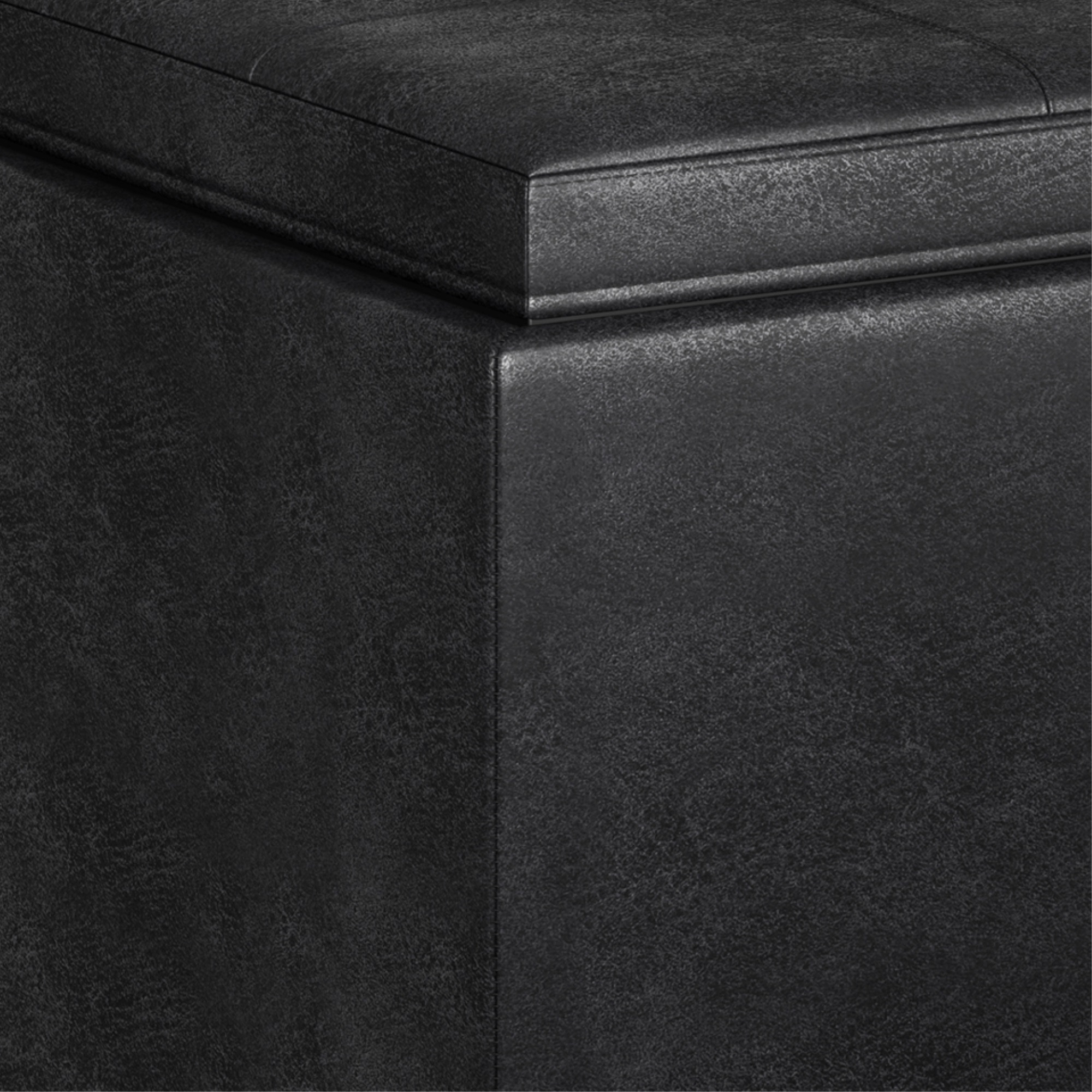 Avalon 5 Piece Storage Ottoman in Distressed Black Faux Leather
