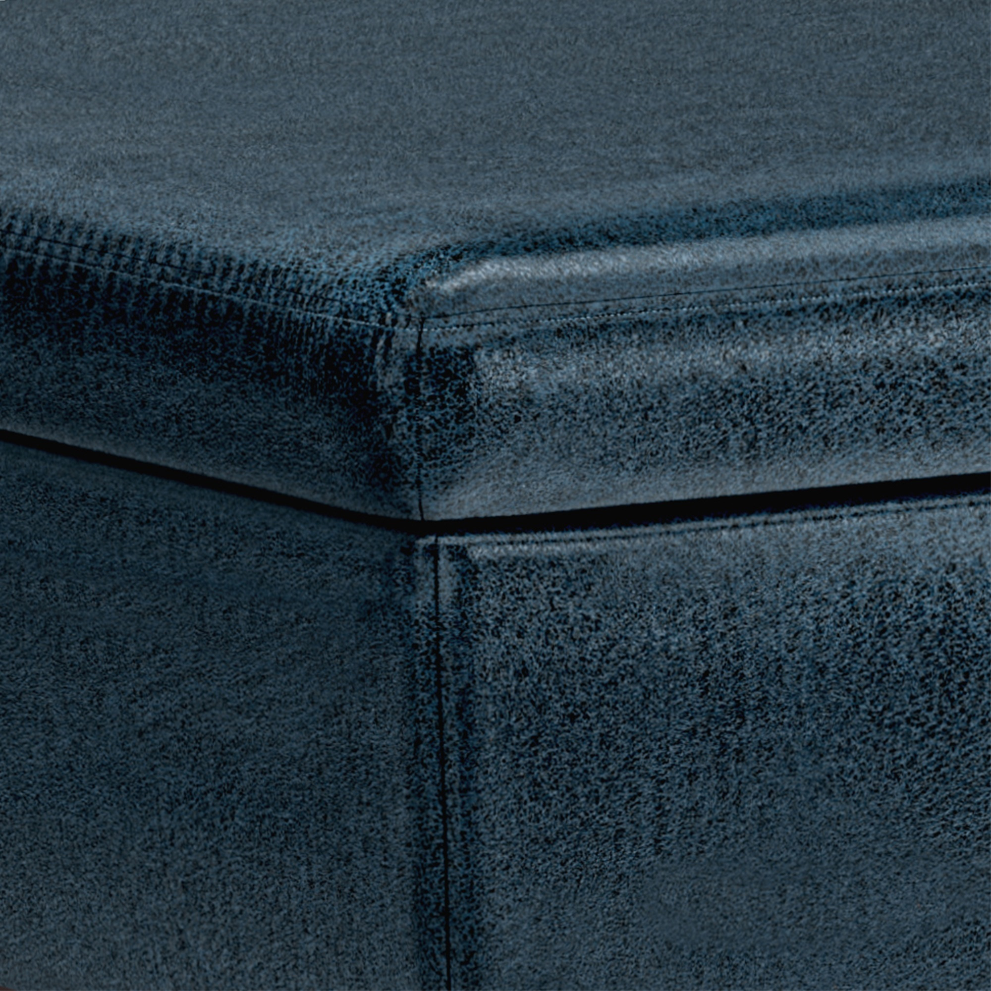 Owen Coffee Table Storage Ottoman in Distressed Dark Blue Faux Leather