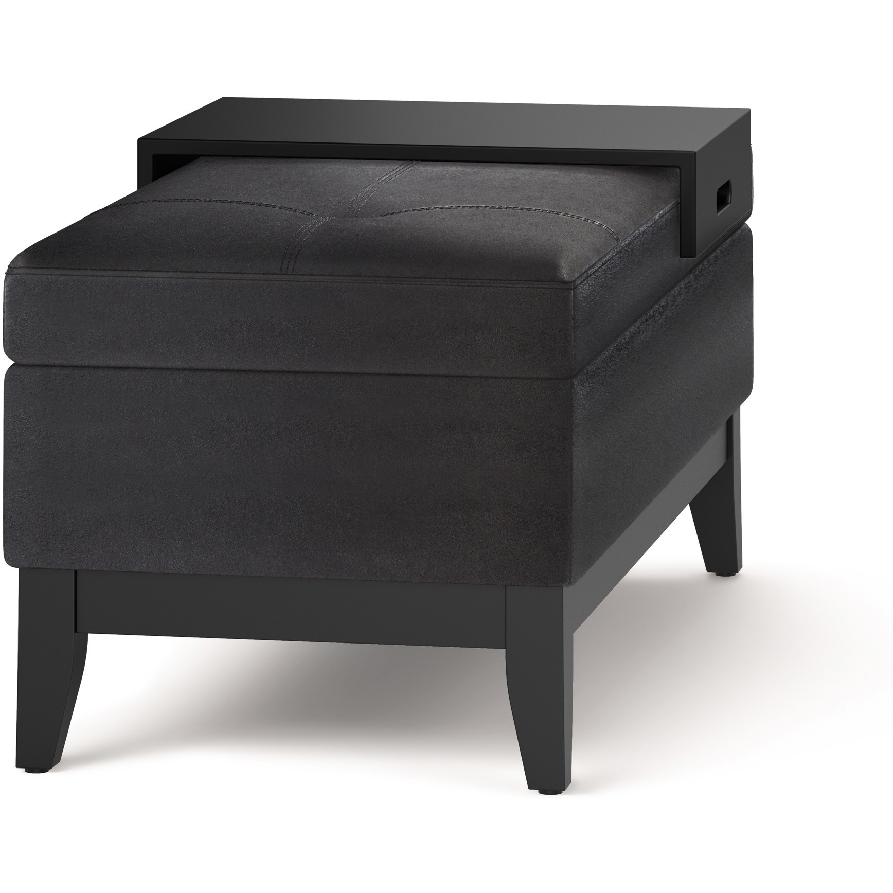 Oregon Storage Ottoman Bench with Tray in Distressed Black Faux Leather