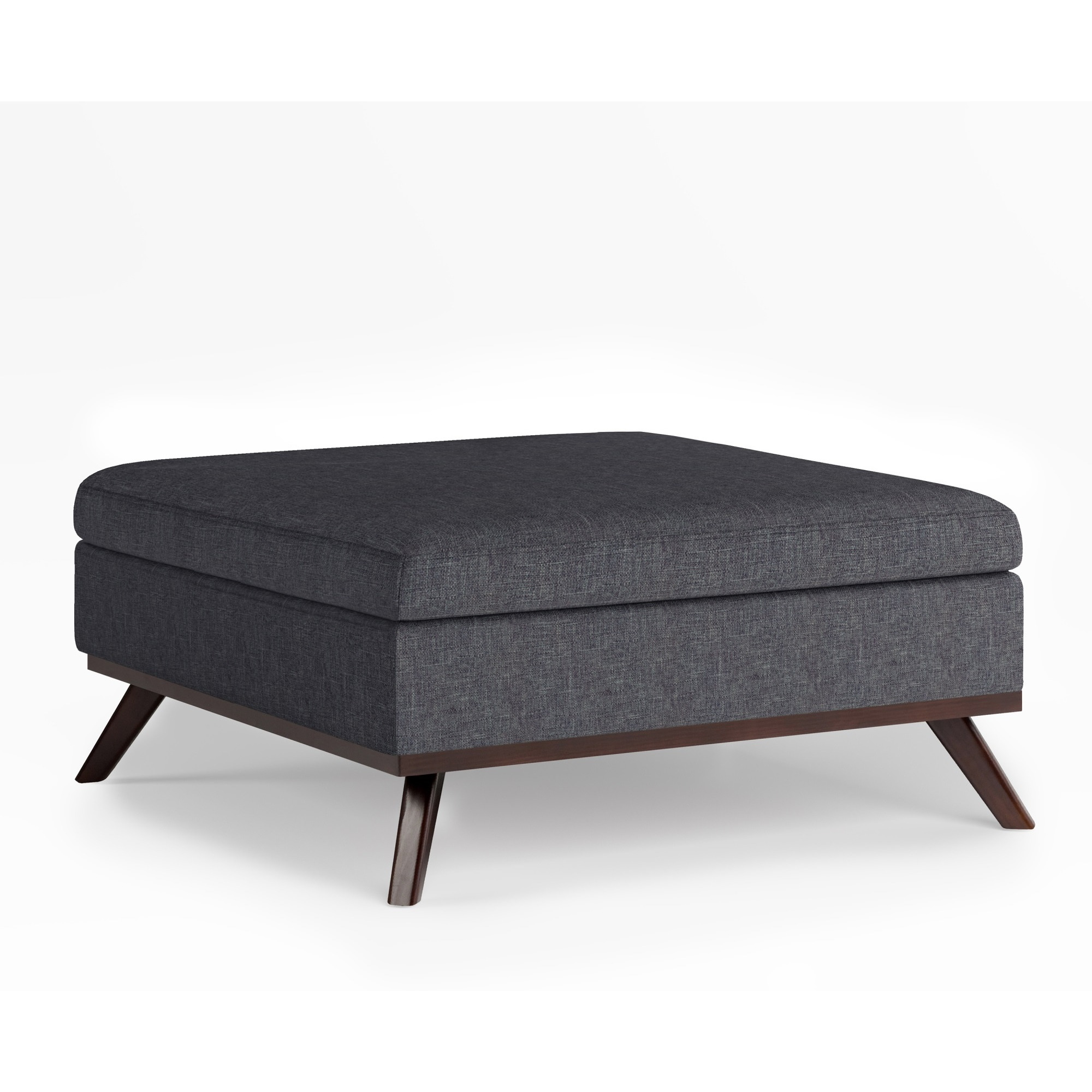 Owen Square Coffee Table Storage Ottoman in Slate Grey Linen Look Fabric