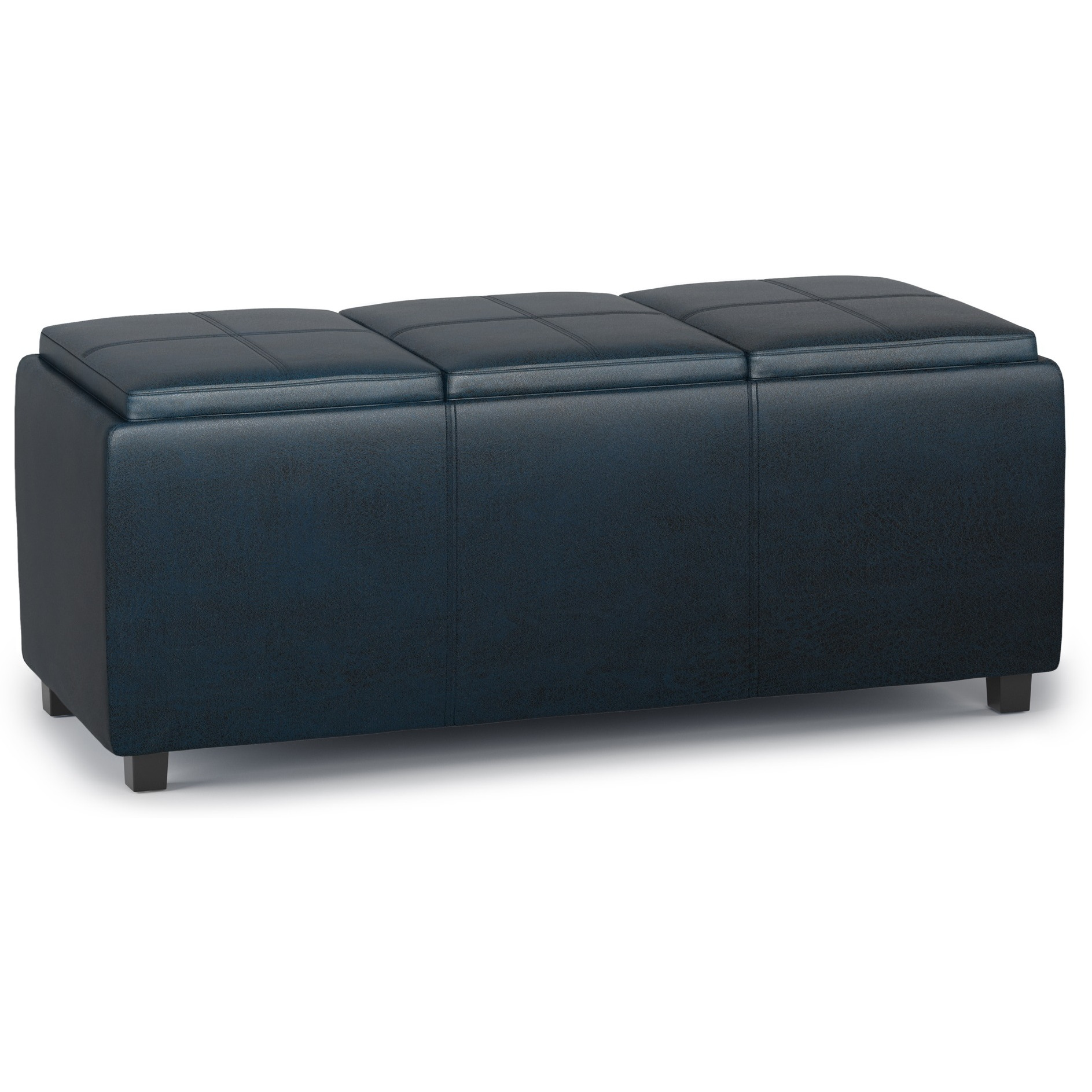 Avalon Storage Ottoman in Distressed Dark Blue Faux Leather