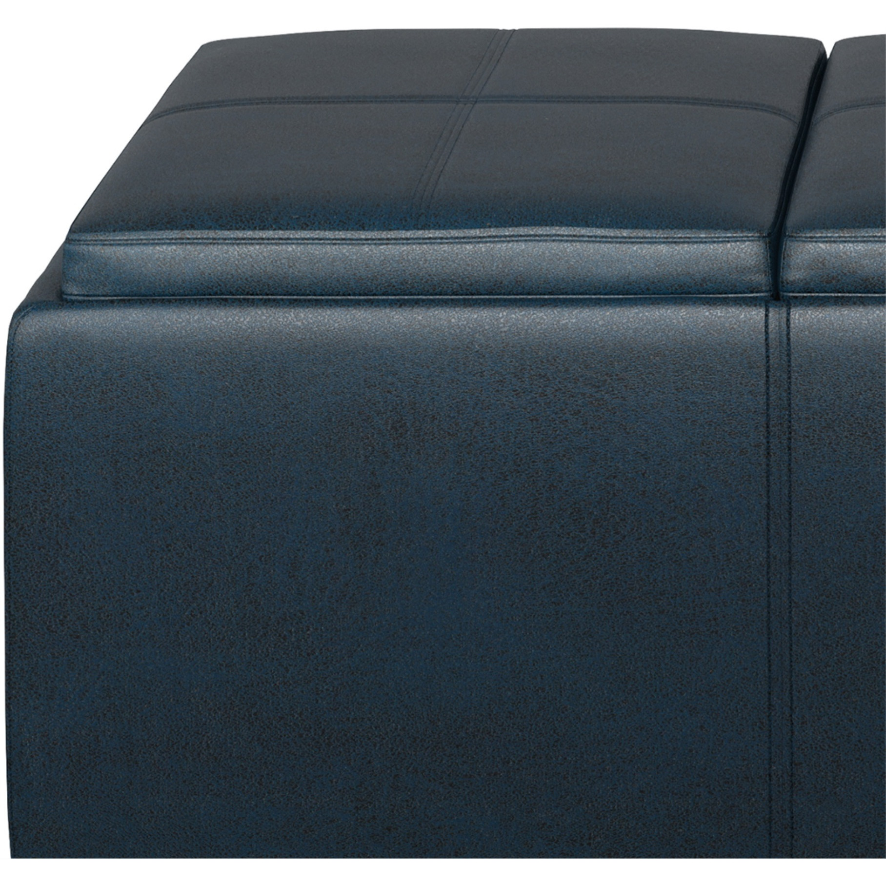 Avalon Storage Ottoman in Distressed Dark Blue Faux Leather
